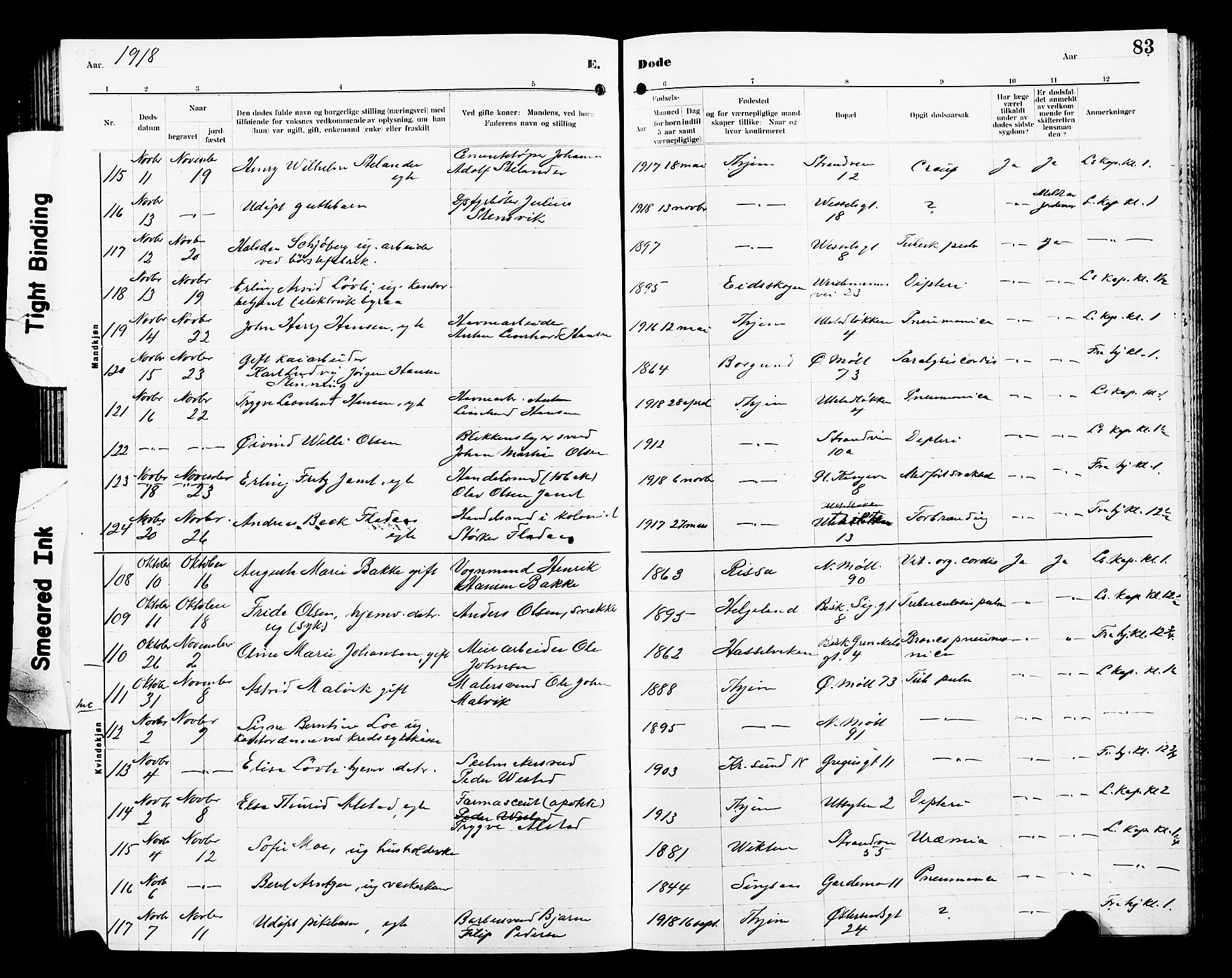 Ministerialprotokoller, klokkerbøker og fødselsregistre - Sør-Trøndelag, AV/SAT-A-1456/605/L0257: Parish register (copy) no. 605C04, 1916-1922, p. 83