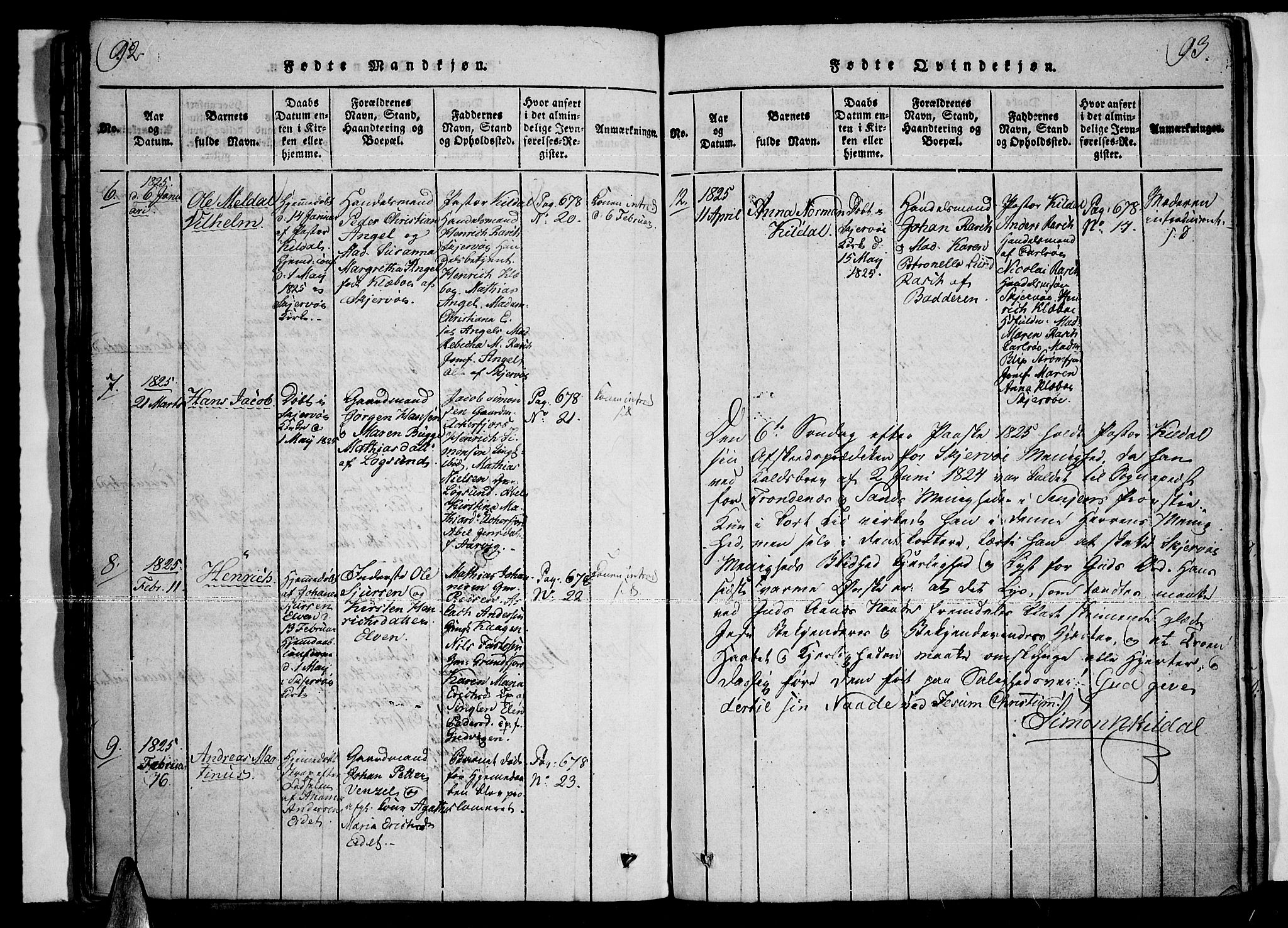 Skjervøy sokneprestkontor, SATØ/S-1300/H/Ha/Haa/L0004kirke: Parish register (official) no. 4, 1820-1838, p. 92-93