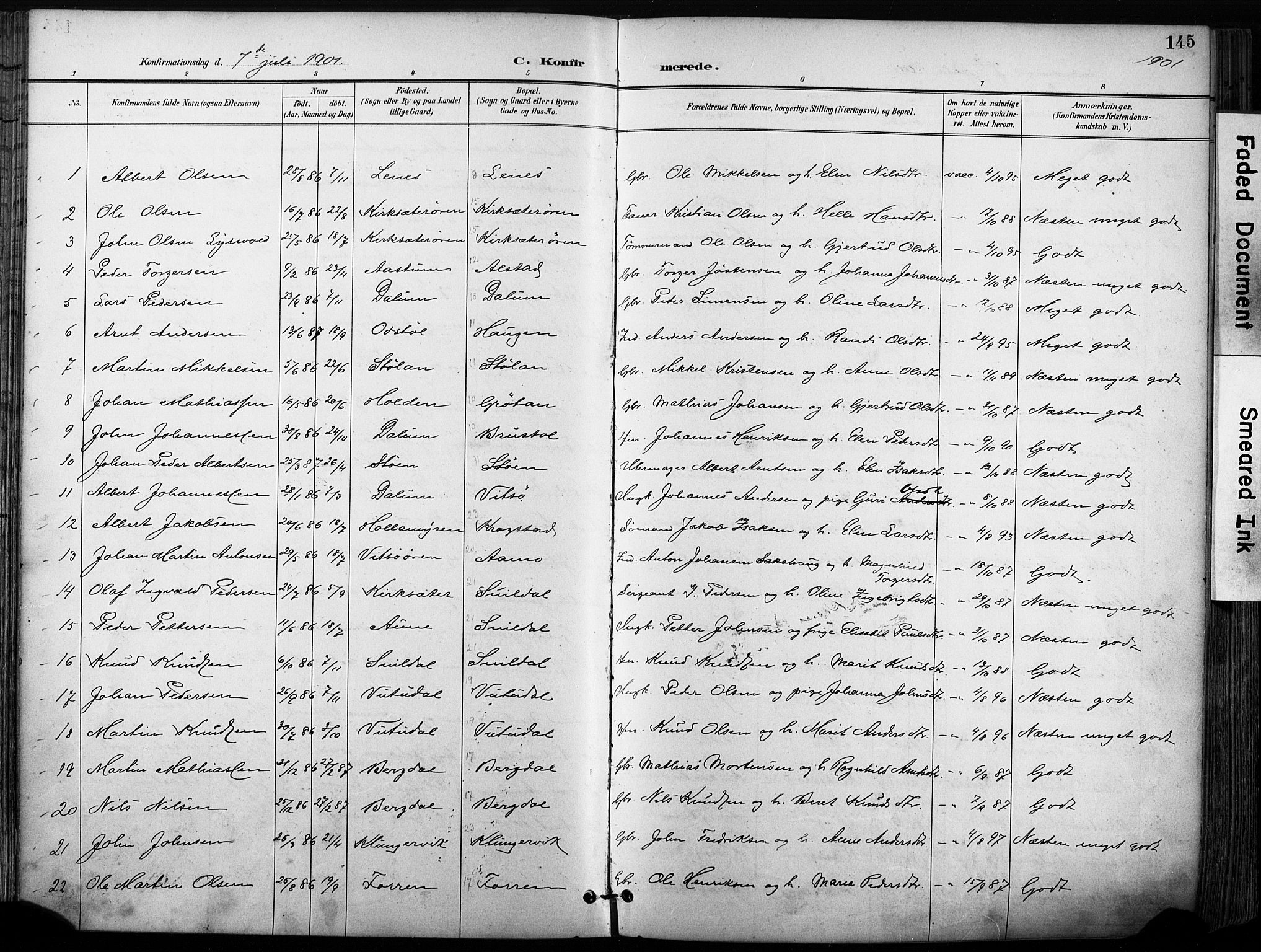 Ministerialprotokoller, klokkerbøker og fødselsregistre - Sør-Trøndelag, SAT/A-1456/630/L0497: Parish register (official) no. 630A10, 1896-1910, p. 145