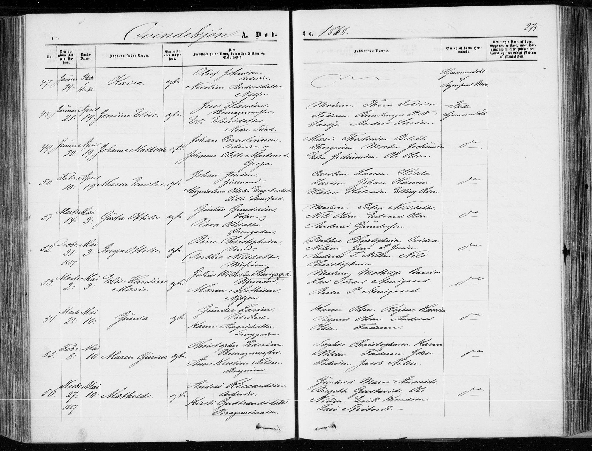 Bragernes kirkebøker, AV/SAKO-A-6/F/Fb/L0003: Parish register (official) no. II 3, 1860-1868, p. 275