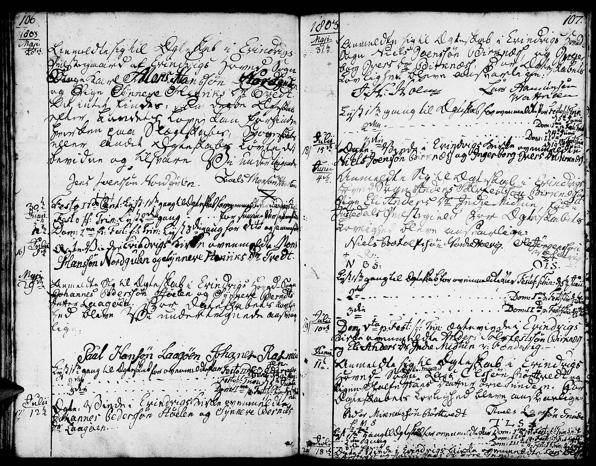 Gulen sokneprestembete, SAB/A-80201/H/Haa/Haaa/L0016: Parish register (official) no. A 16, 1798-1808, p. 106-107