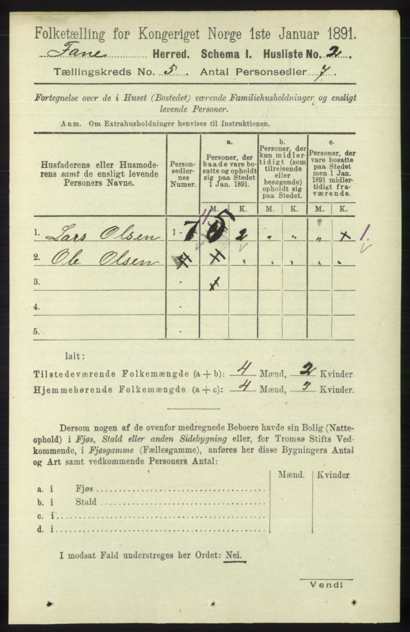 RA, 1891 census for 1249 Fana, 1891, p. 1981