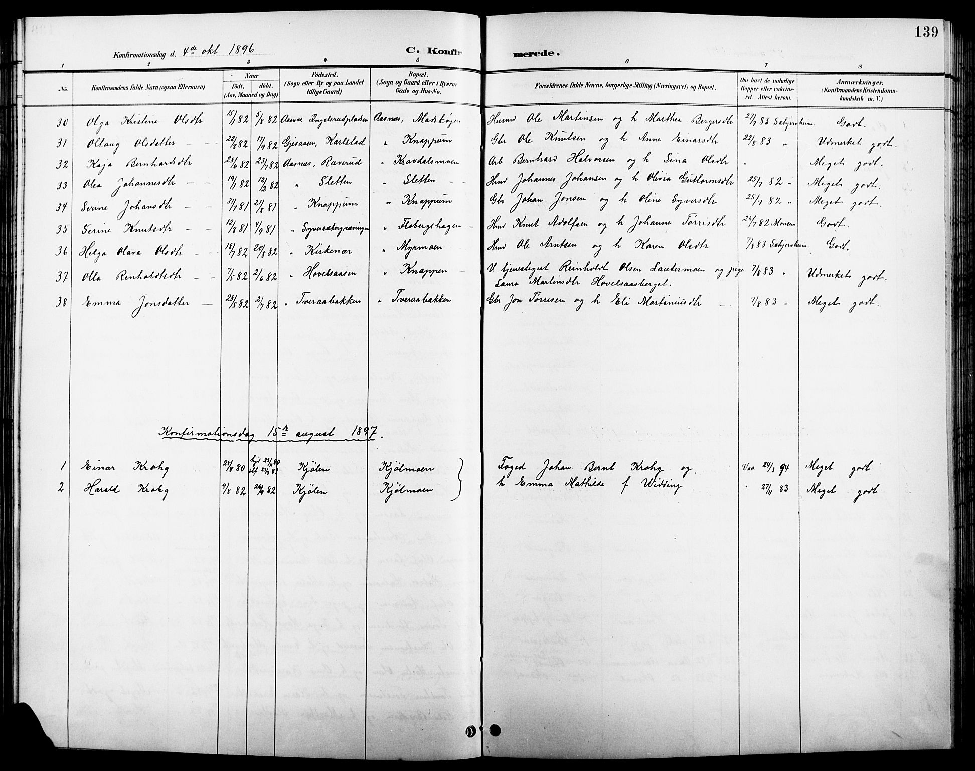 Åsnes prestekontor, AV/SAH-PREST-042/H/Ha/Hab/L0004: Parish register (copy) no. 4, 1895-1909, p. 139