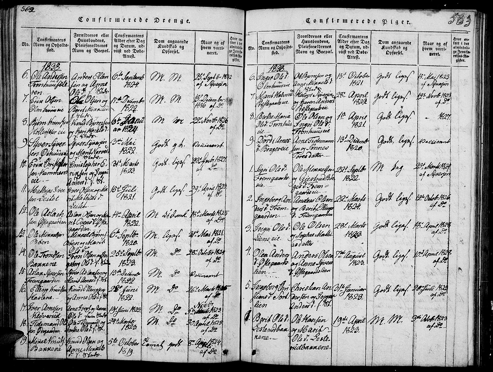 Sør-Aurdal prestekontor, SAH/PREST-128/H/Ha/Hab/L0002: Parish register (copy) no. 2, 1826-1840, p. 562-563