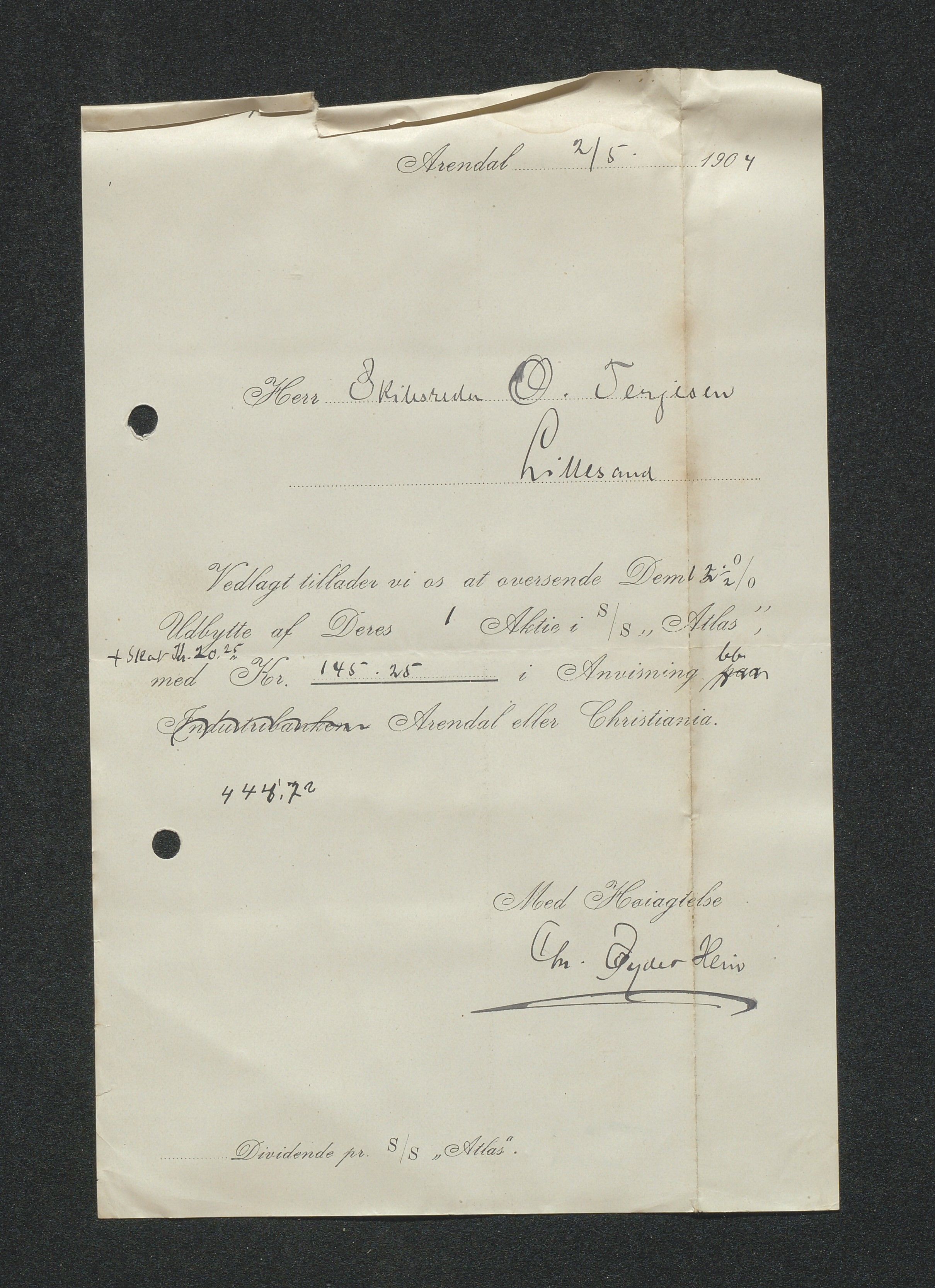 O. Terjesens rederi, AAKS/PA-2525/E/E01/L0013: Korrespondanse, 1904-1905
