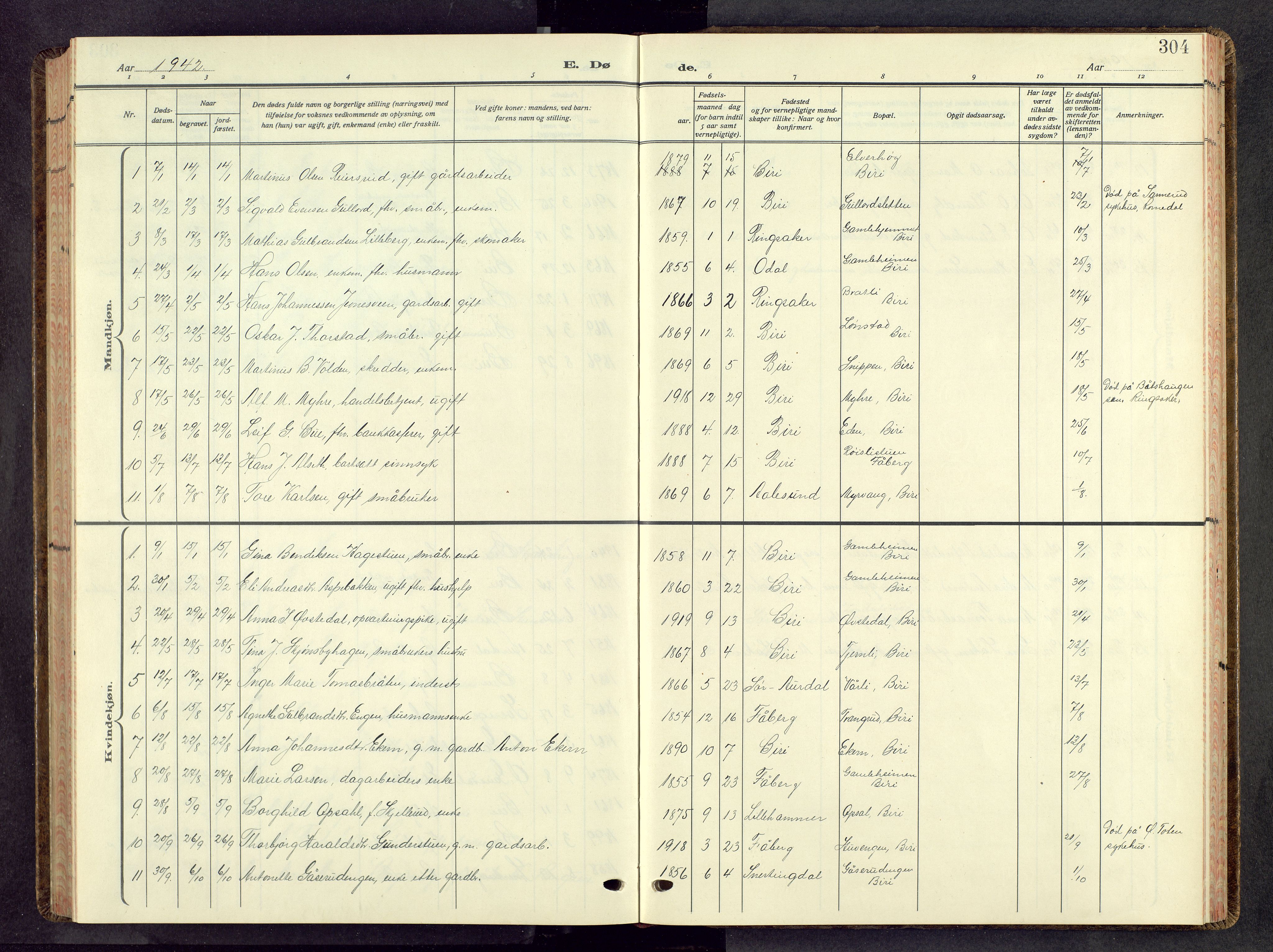 Biri prestekontor, AV/SAH-PREST-096/H/Ha/Hab/L0008: Parish register (copy) no. 8, 1939-1962, p. 304