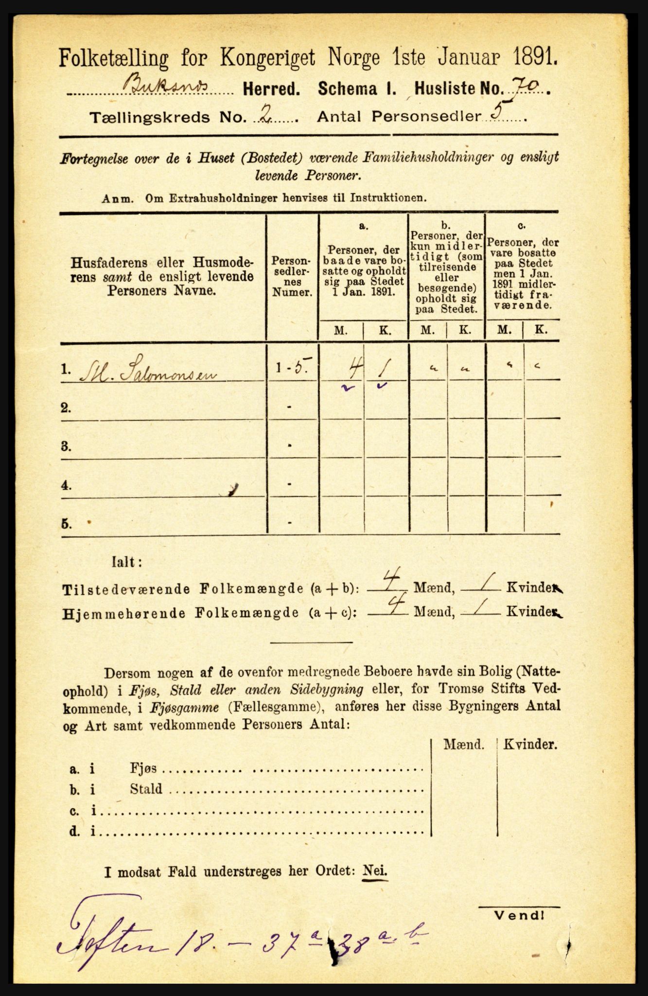 RA, 1891 census for 1860 Buksnes, 1891, p. 1590