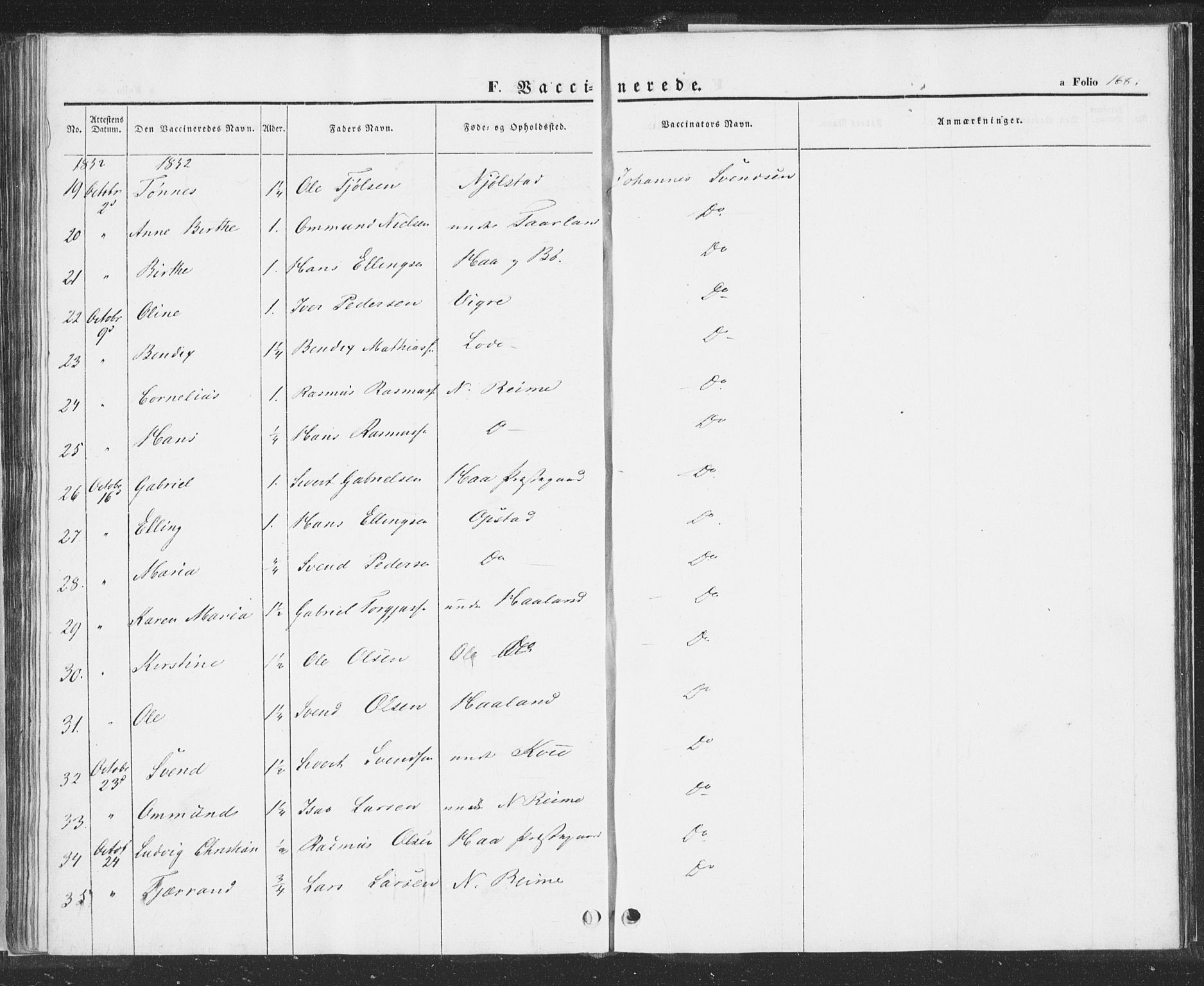 Hå sokneprestkontor, SAST/A-101801/001/30BA/L0006: Parish register (official) no. A 5, 1842-1853, p. 168