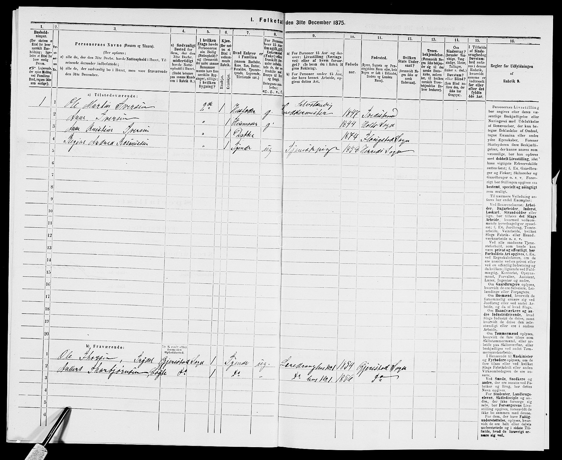 SAK, 1875 census for 0902B Holt/Tvedestrand, 1875, p. 310