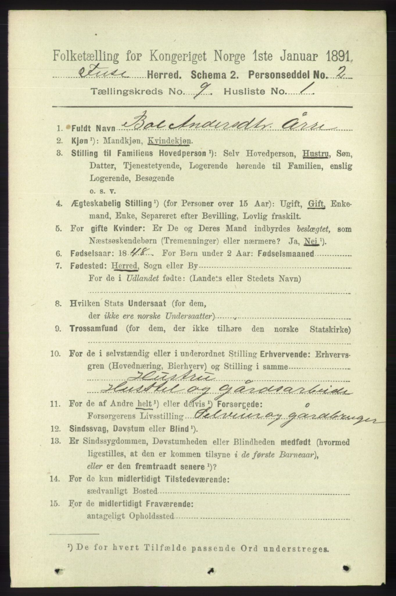 RA, 1891 census for 1241 Fusa, 1891, p. 1693