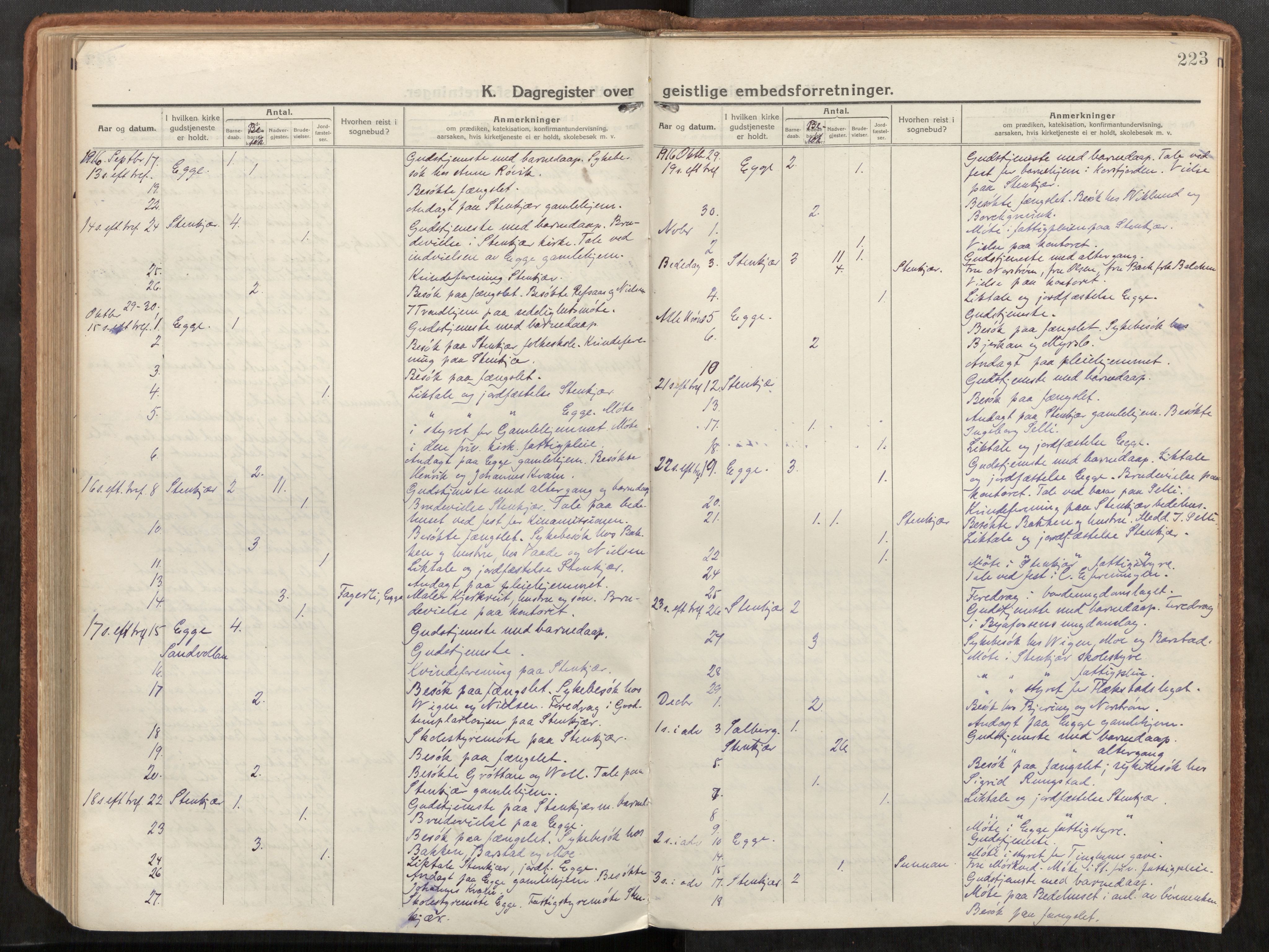 Steinkjer sokneprestkontor, AV/SAT-A-1541/01/H/Ha/Haa/L0003: Parish register (official) no. 3, 1913-1922, p. 223