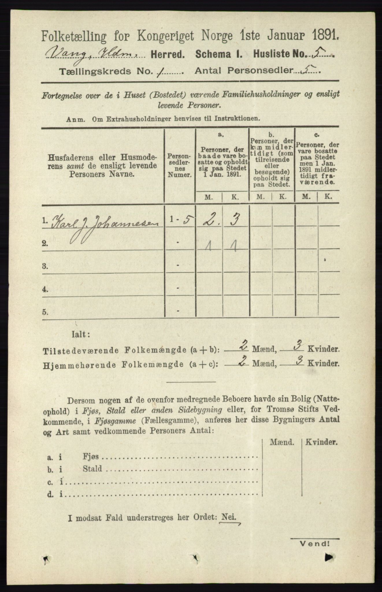 RA, 1891 census for 0414 Vang, 1891, p. 39