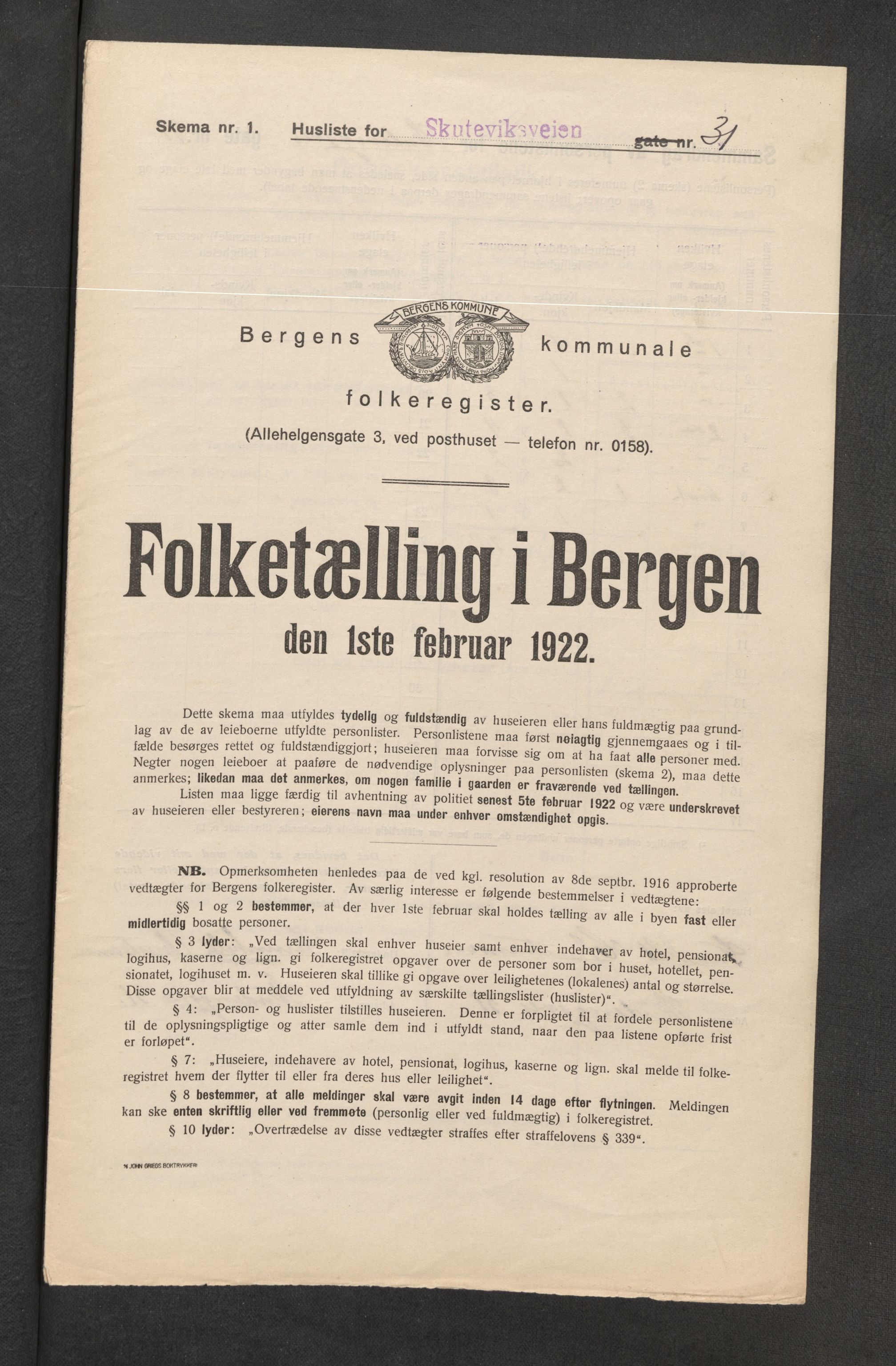 SAB, Municipal Census 1922 for Bergen, 1922, p. 38359