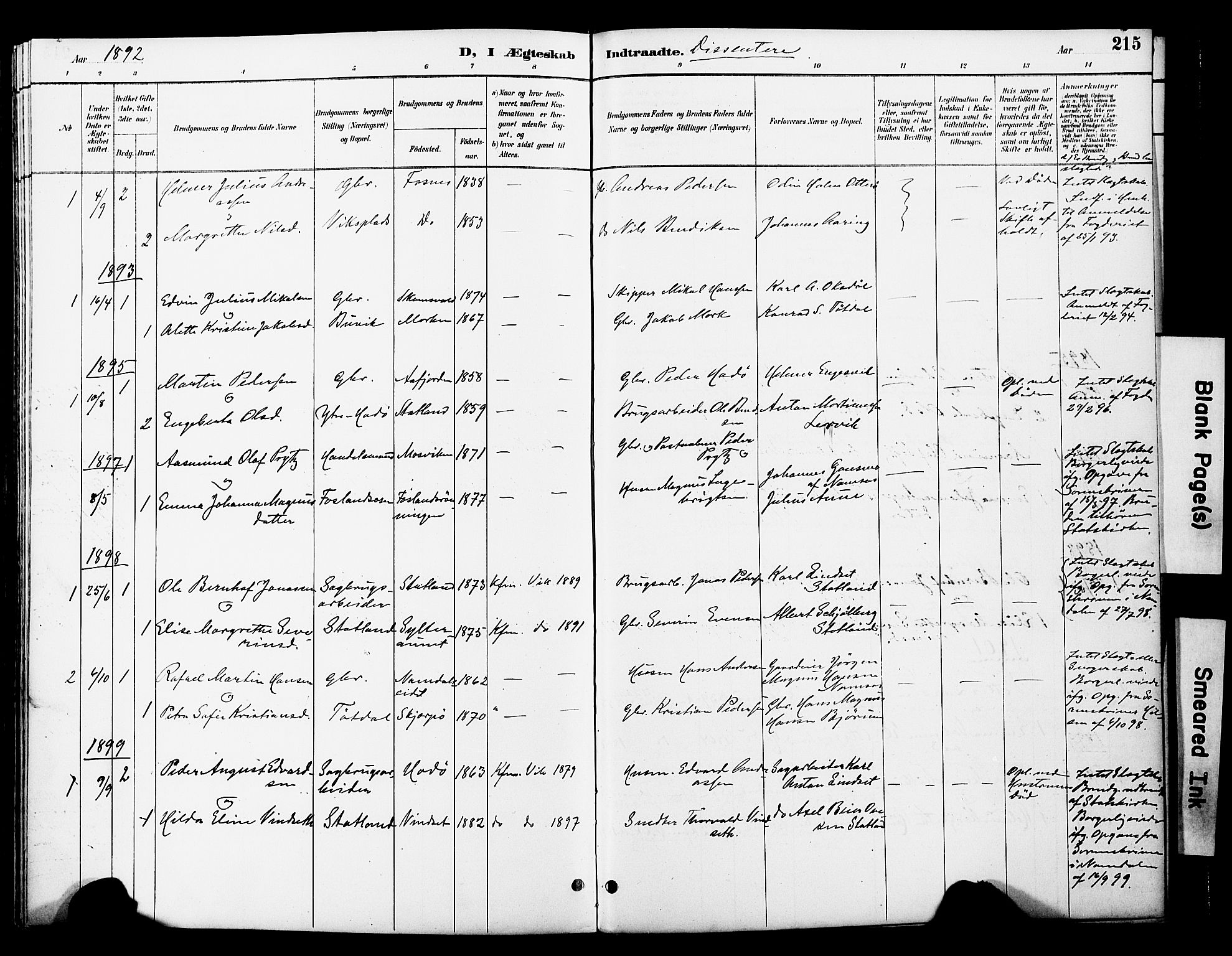 Ministerialprotokoller, klokkerbøker og fødselsregistre - Nord-Trøndelag, SAT/A-1458/774/L0628: Parish register (official) no. 774A02, 1887-1903, p. 215