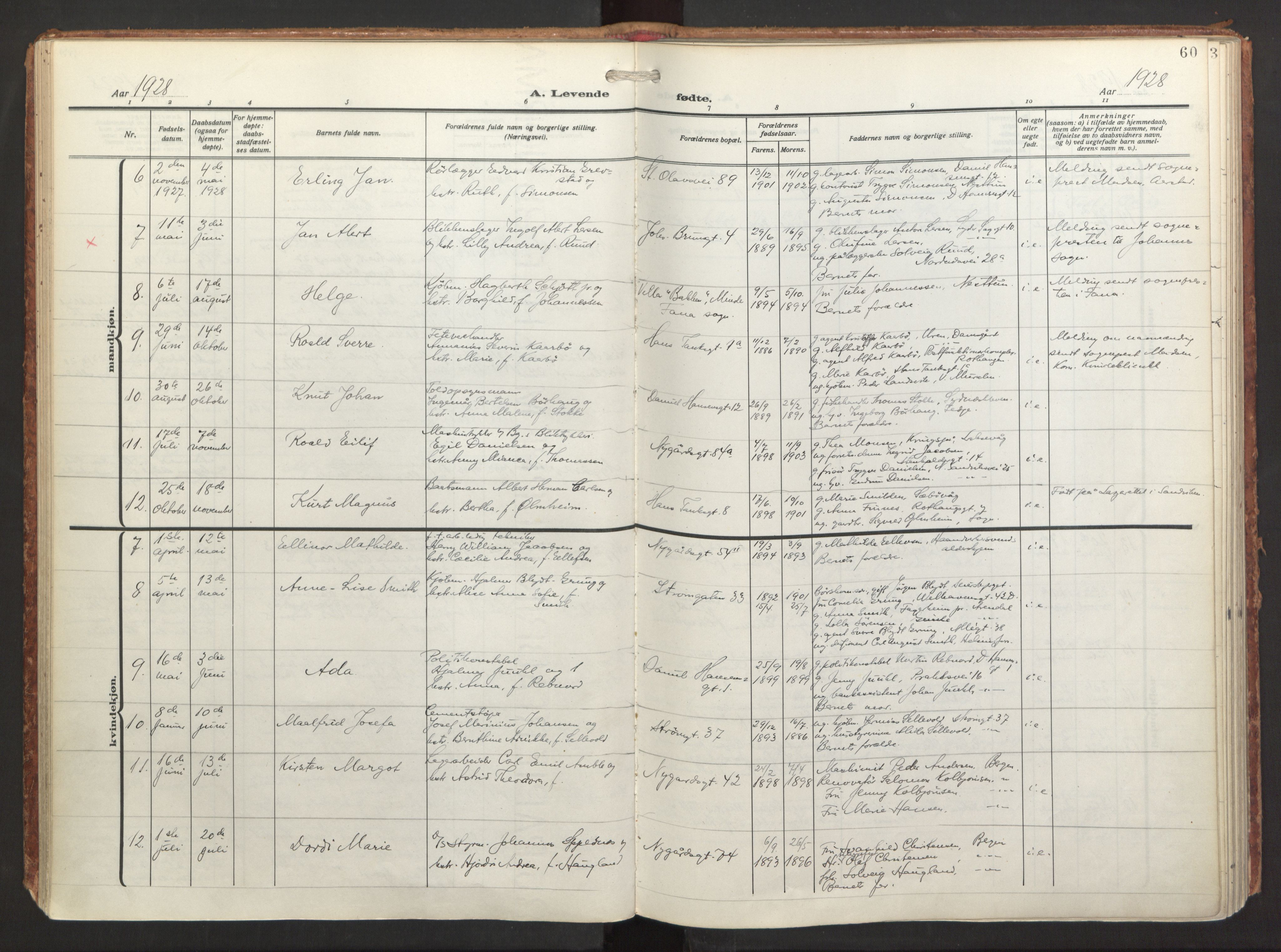 St. Jacob sokneprestembete, AV/SAB-A-78001/H/Haa/L0001: Parish register (official) no. A 1, 1917-1952, p. 60