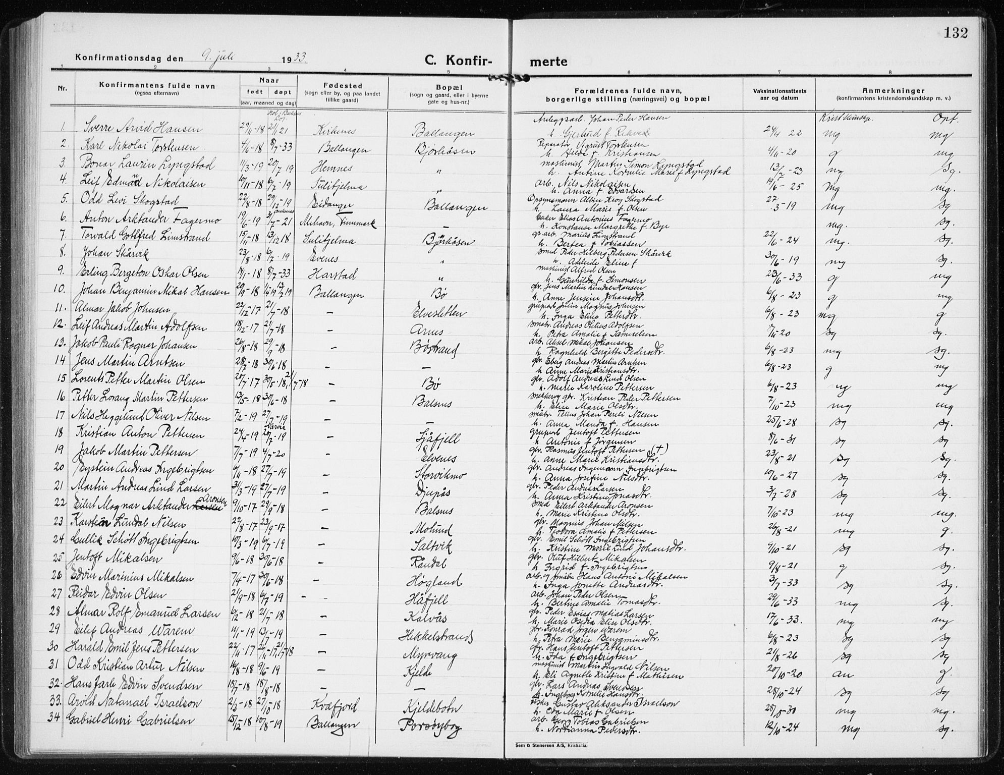 Ministerialprotokoller, klokkerbøker og fødselsregistre - Nordland, AV/SAT-A-1459/869/L0975: Parish register (copy) no. 869C01, 1923-1939, p. 132