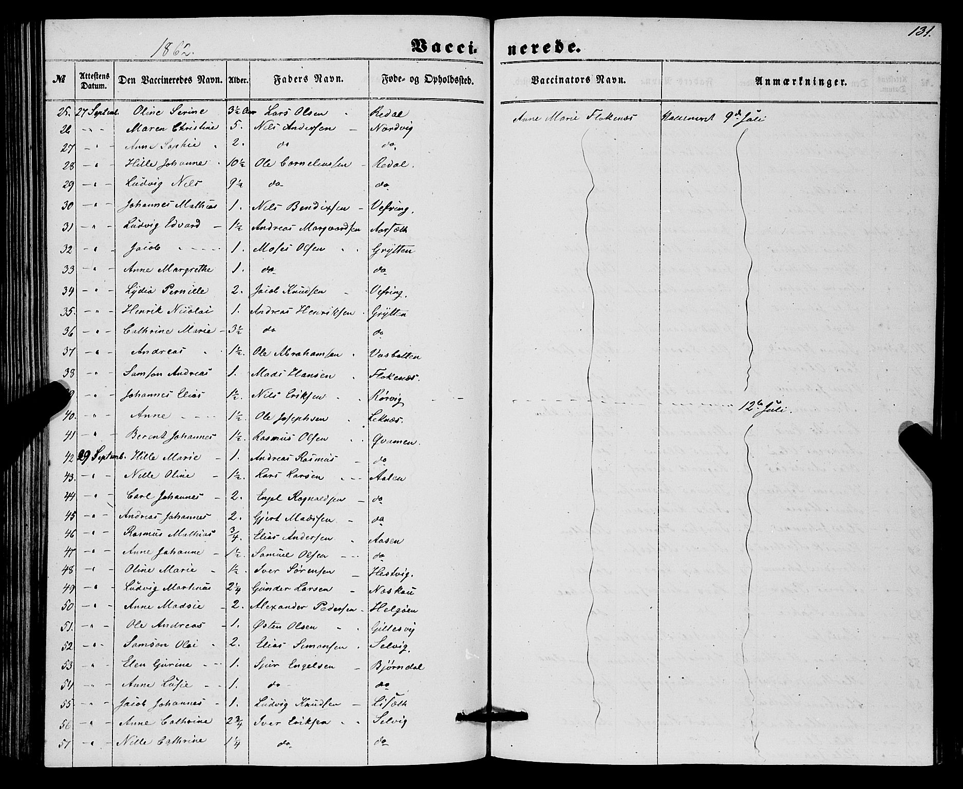 Førde sokneprestembete, SAB/A-79901/H/Haa/Haaa/L0010: Parish register (official) no. A 10, 1861-1876, p. 131