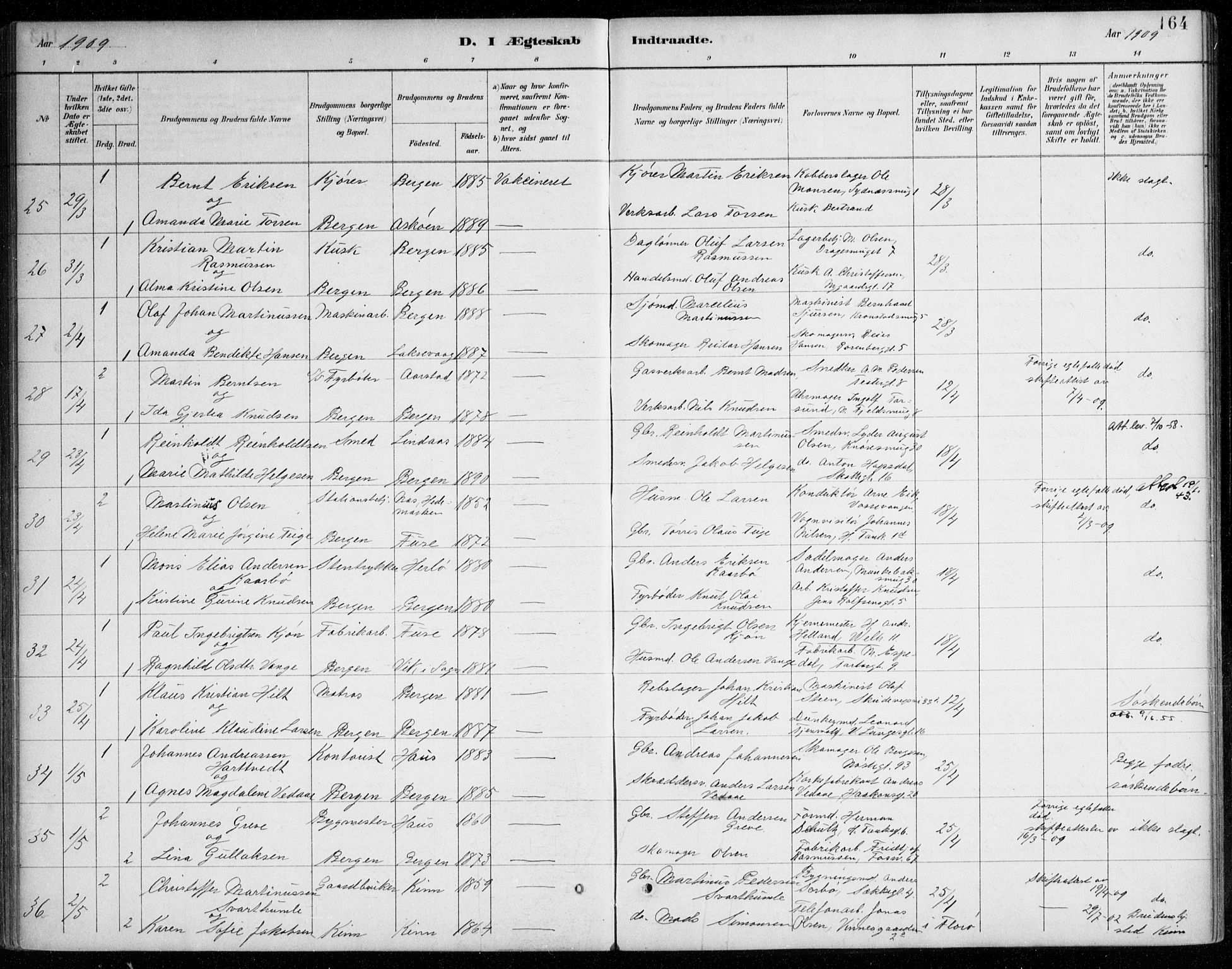 Johanneskirken sokneprestembete, SAB/A-76001/H/Haa/L0012: Parish register (official) no. D 1, 1885-1912, p. 164