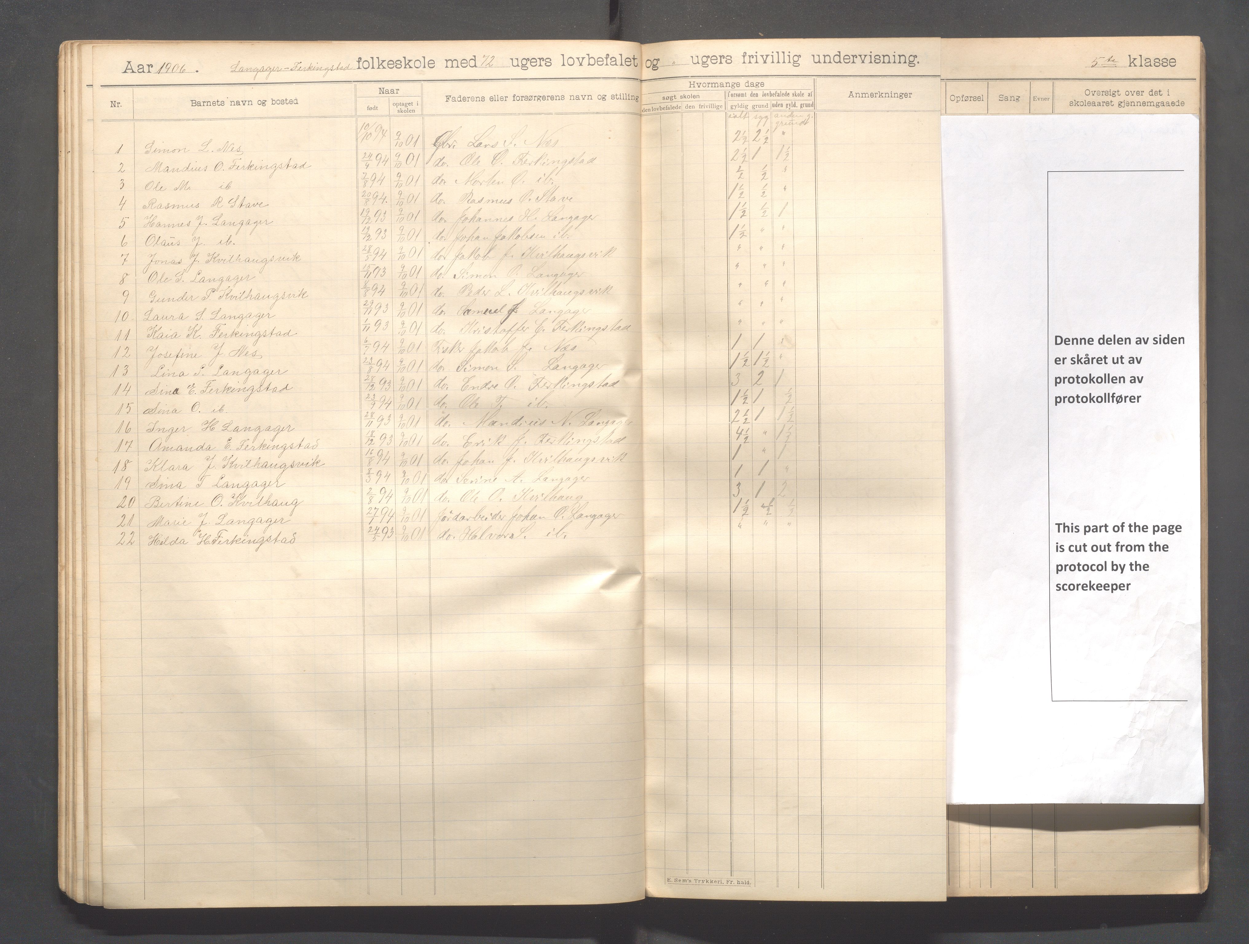 Skudenes kommune - Langåker - Ferkingstad skole, IKAR/A-303/H/L0002: Skoleprotokoll 1.-6. kl., 1903-1910, p. 39