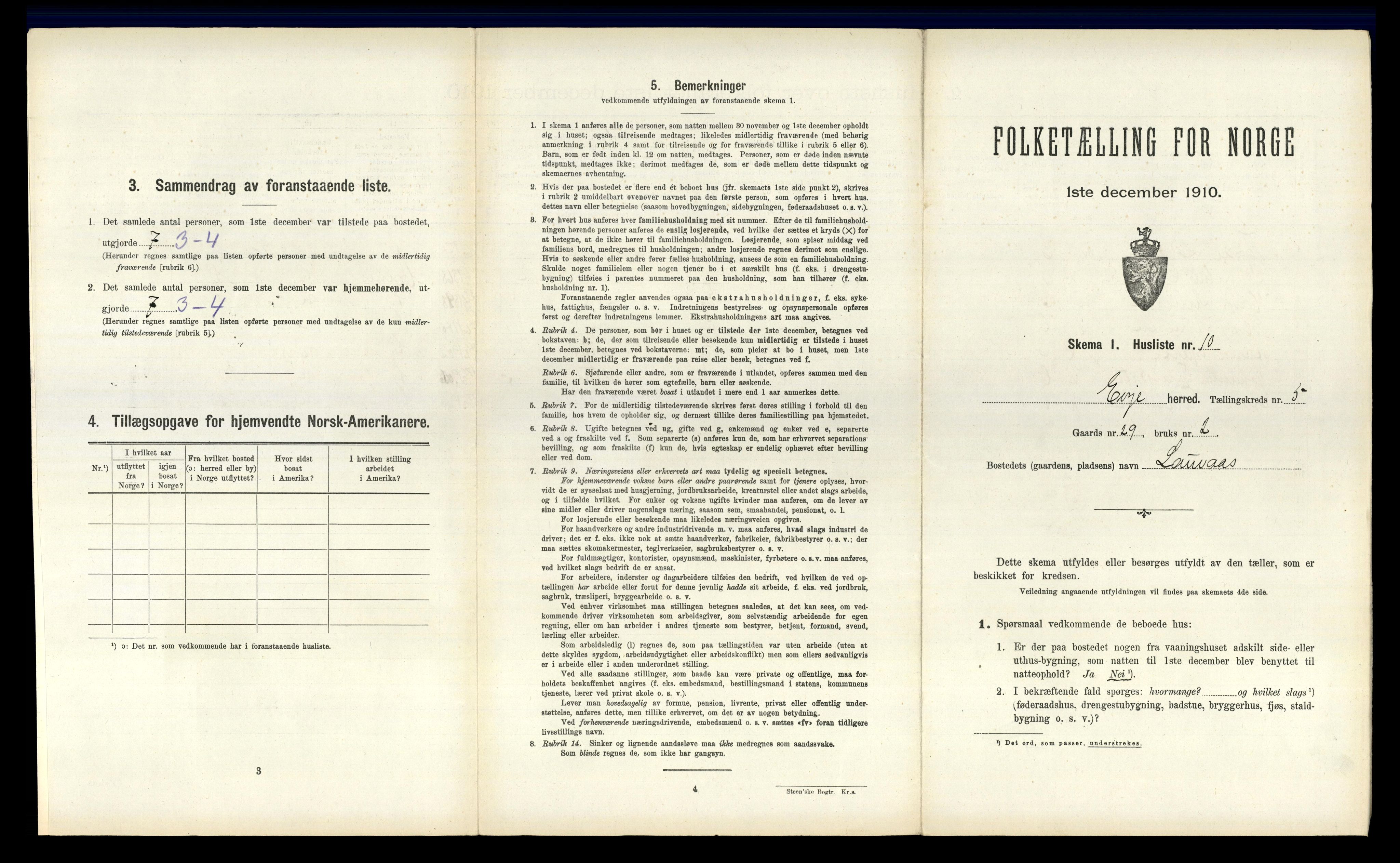 RA, 1910 census for Evje, 1910, p. 194