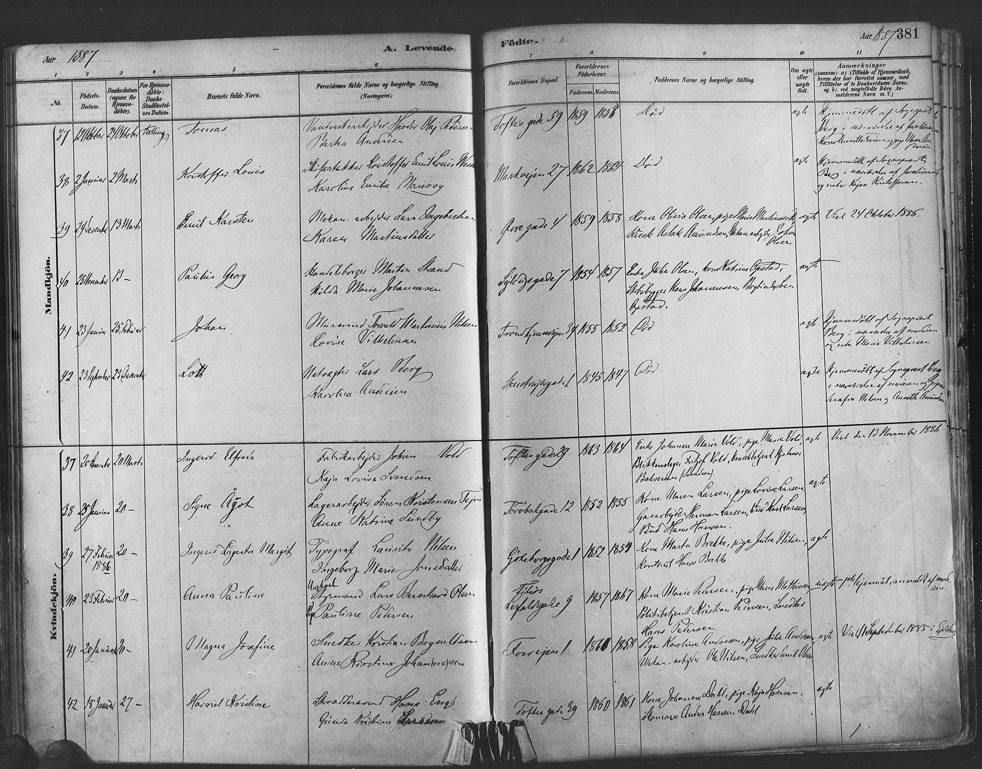 Paulus prestekontor Kirkebøker, AV/SAO-A-10871/F/Fa/L0003: Parish register (official) no. 3, 1879-1887, p. 381