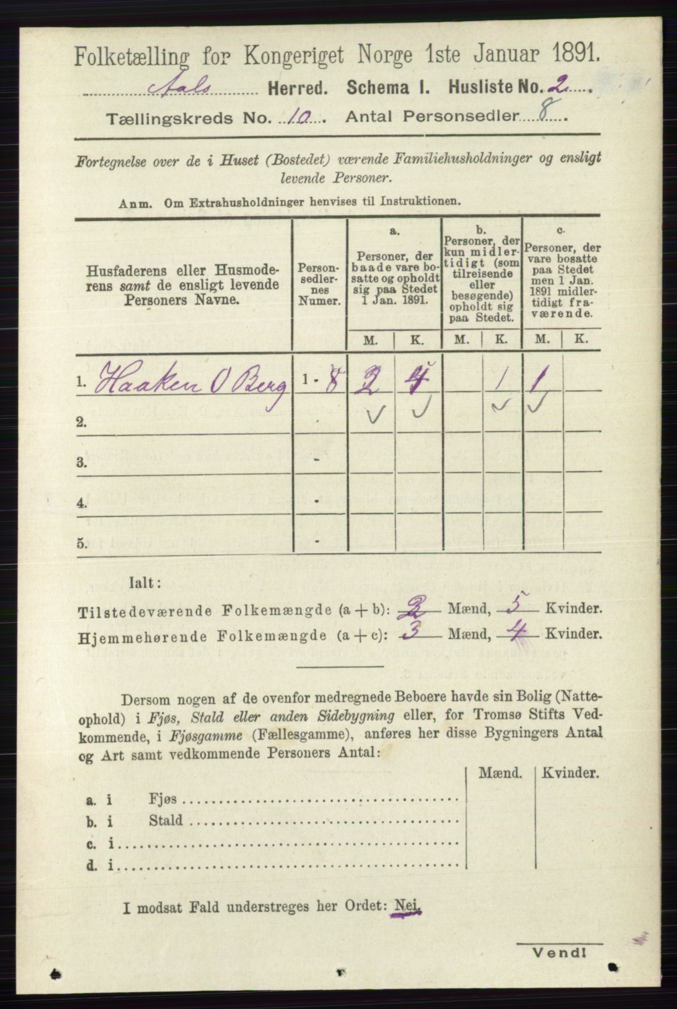 RA, 1891 census for 0619 Ål, 1891, p. 2663