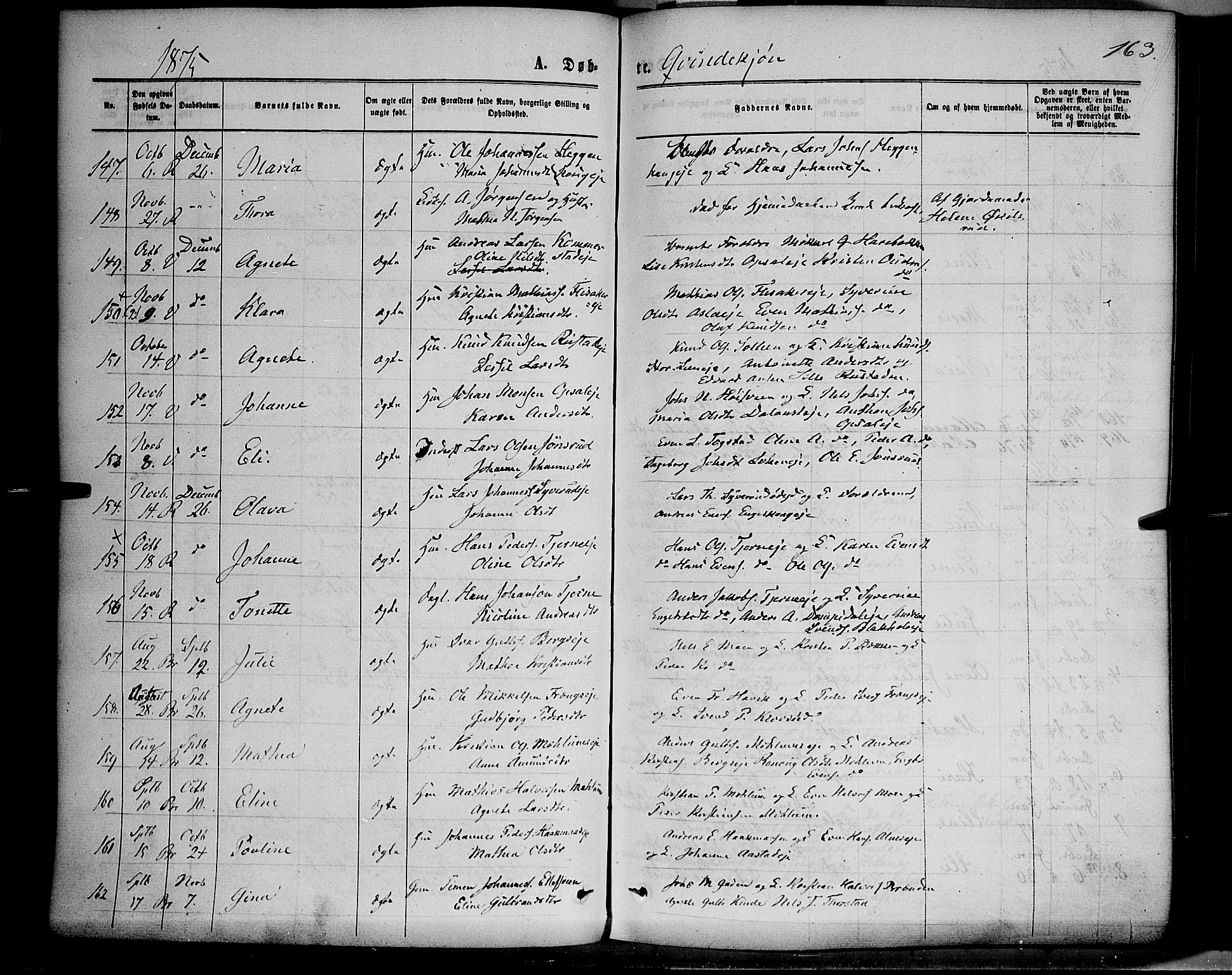 Ringsaker prestekontor, AV/SAH-PREST-014/K/Ka/L0011: Parish register (official) no. 11, 1870-1878, p. 163