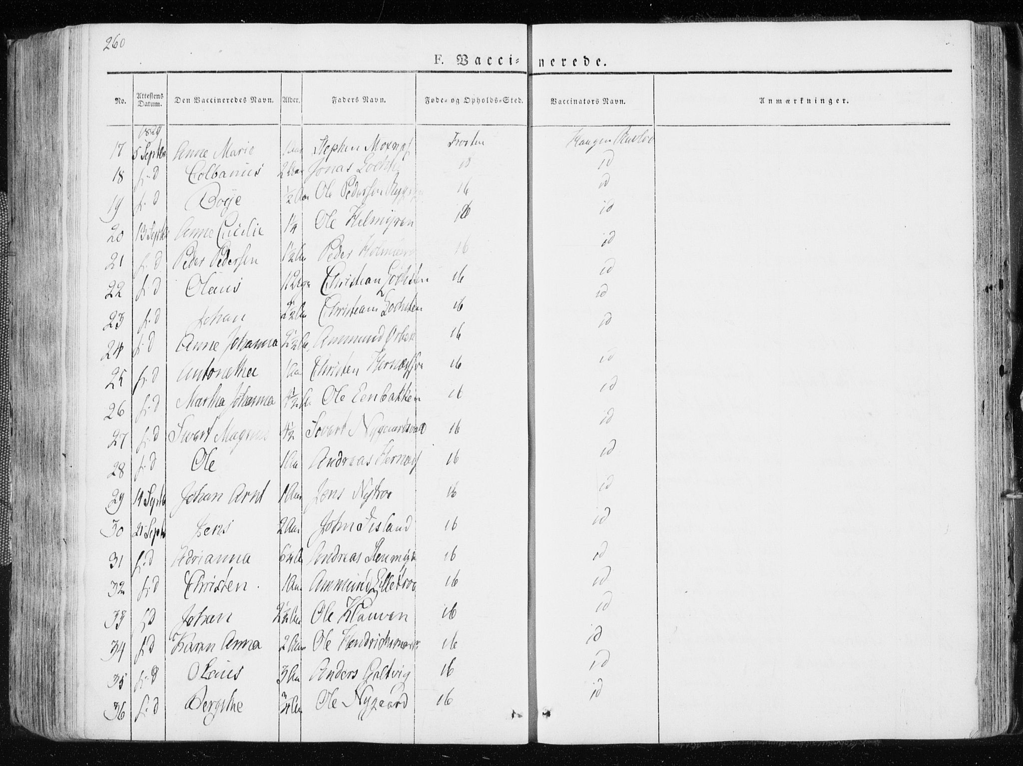 Ministerialprotokoller, klokkerbøker og fødselsregistre - Nord-Trøndelag, AV/SAT-A-1458/713/L0114: Parish register (official) no. 713A05, 1827-1839, p. 260