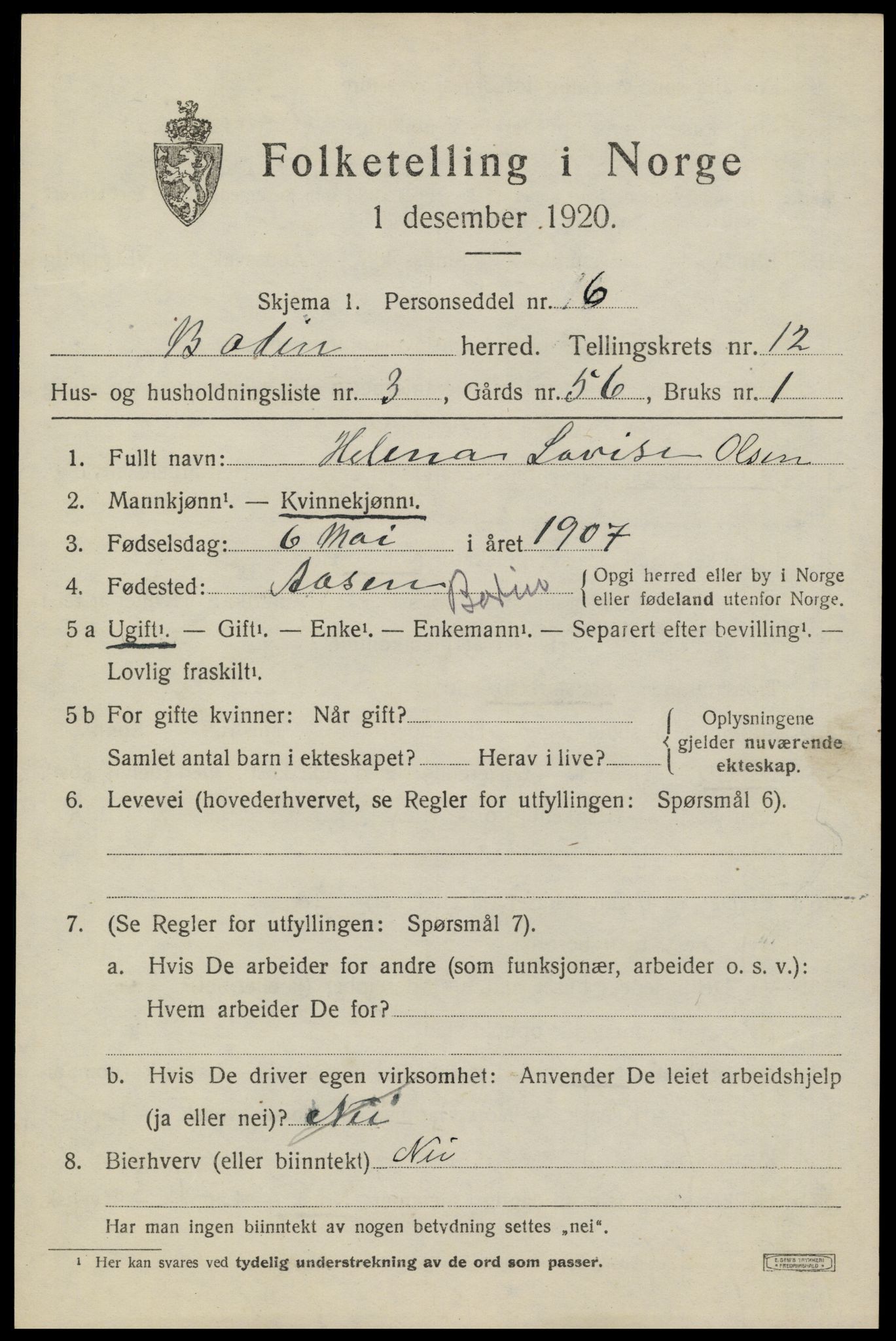 SAT, 1920 census for Bodin, 1920, p. 8458