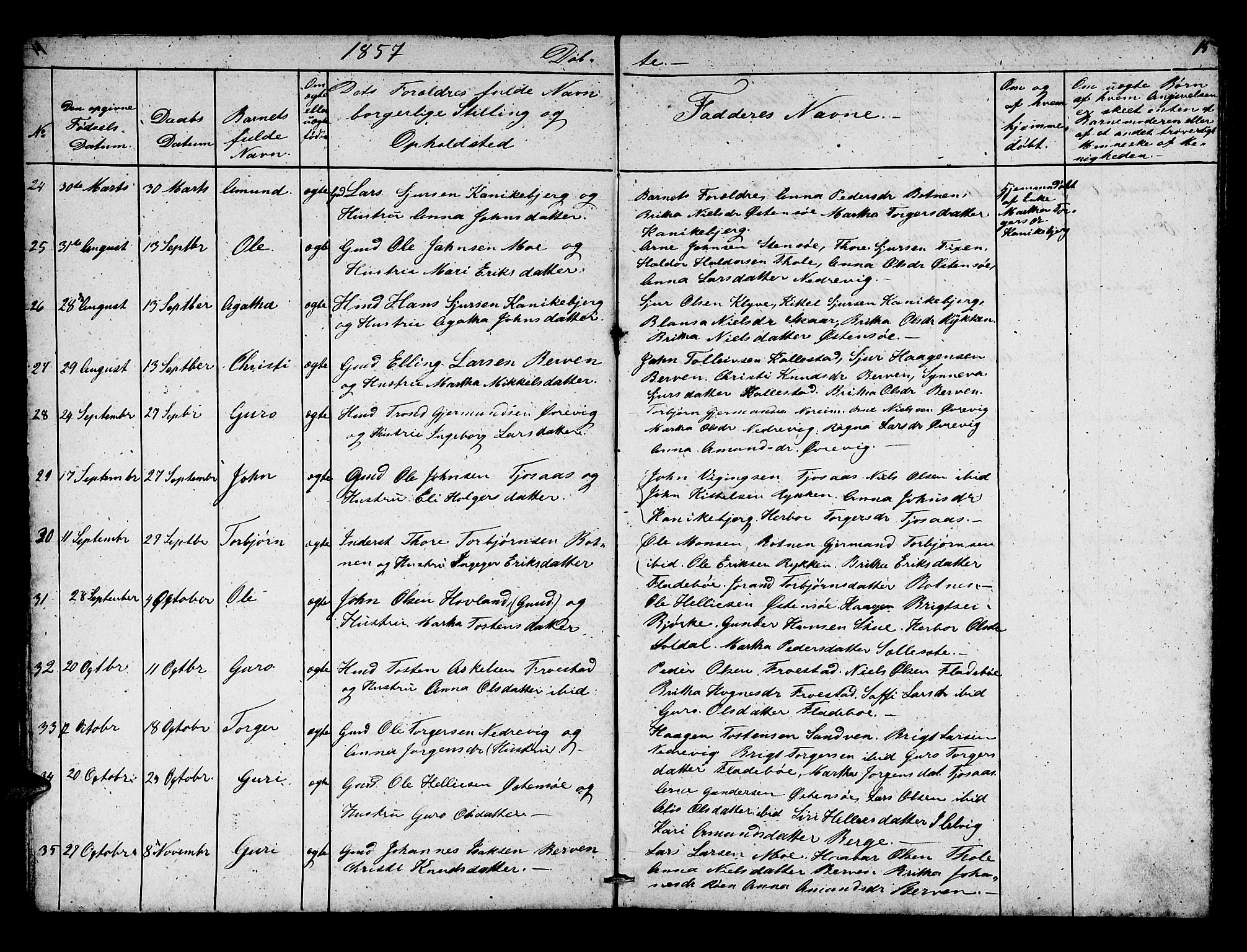 Kvam sokneprestembete, AV/SAB-A-76201/H/Hab: Parish register (copy) no. C 1, 1852-1862, p. 15