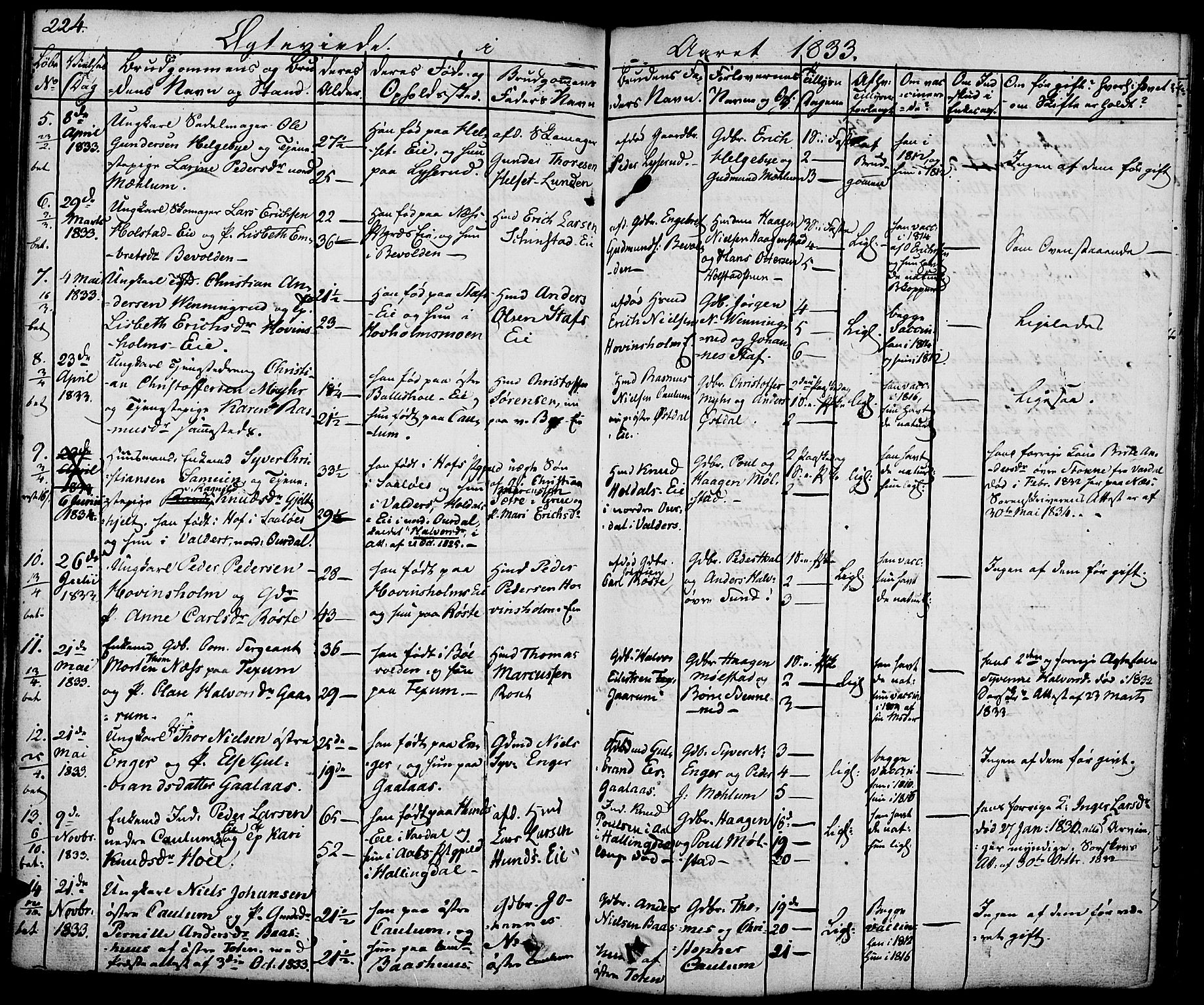 Nes prestekontor, Hedmark, SAH/PREST-020/K/Ka/L0003: Parish register (official) no. 3, 1827-1851, p. 224