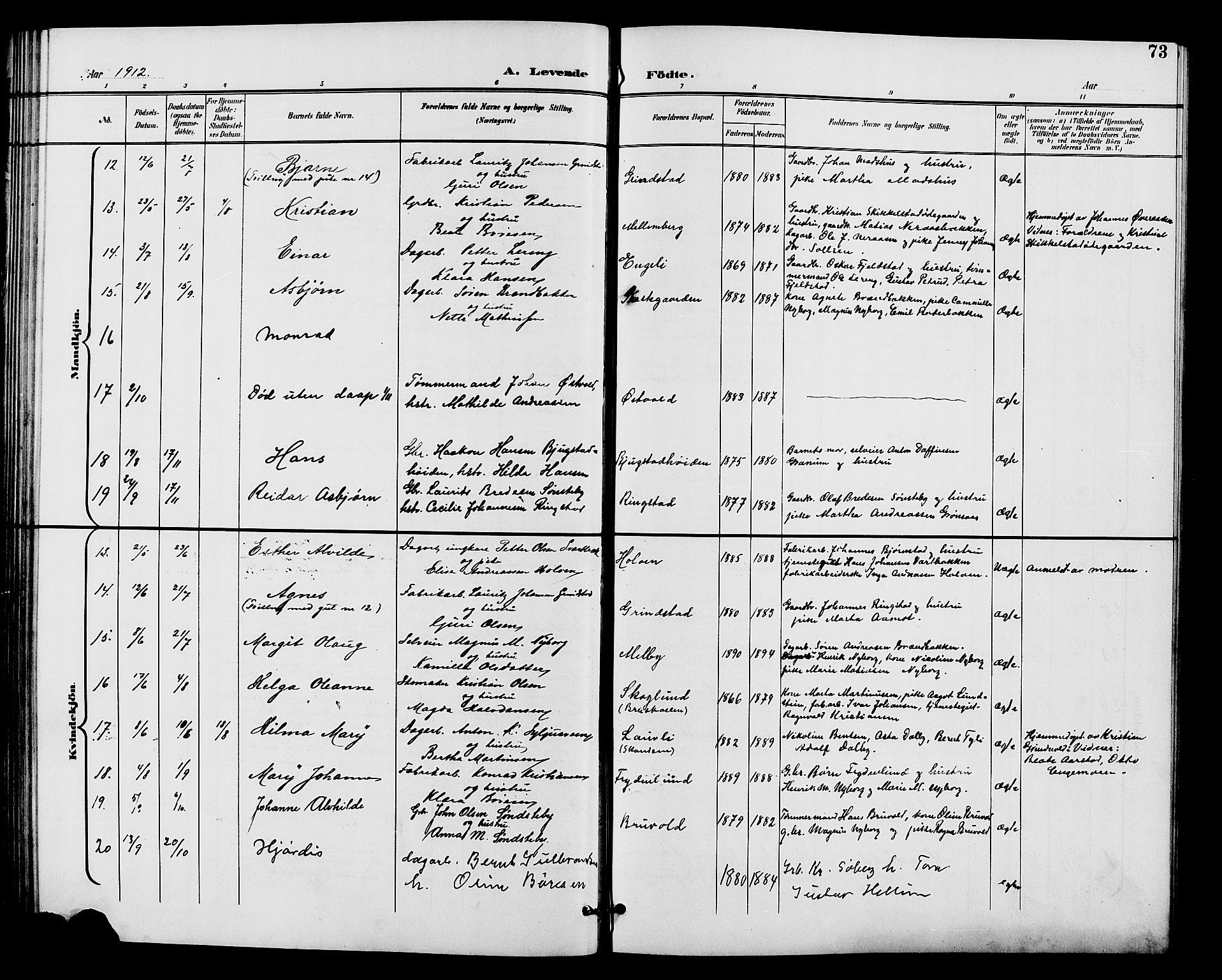 Vardal prestekontor, SAH/PREST-100/H/Ha/Hab/L0011: Parish register (copy) no. 11, 1899-1913, p. 73