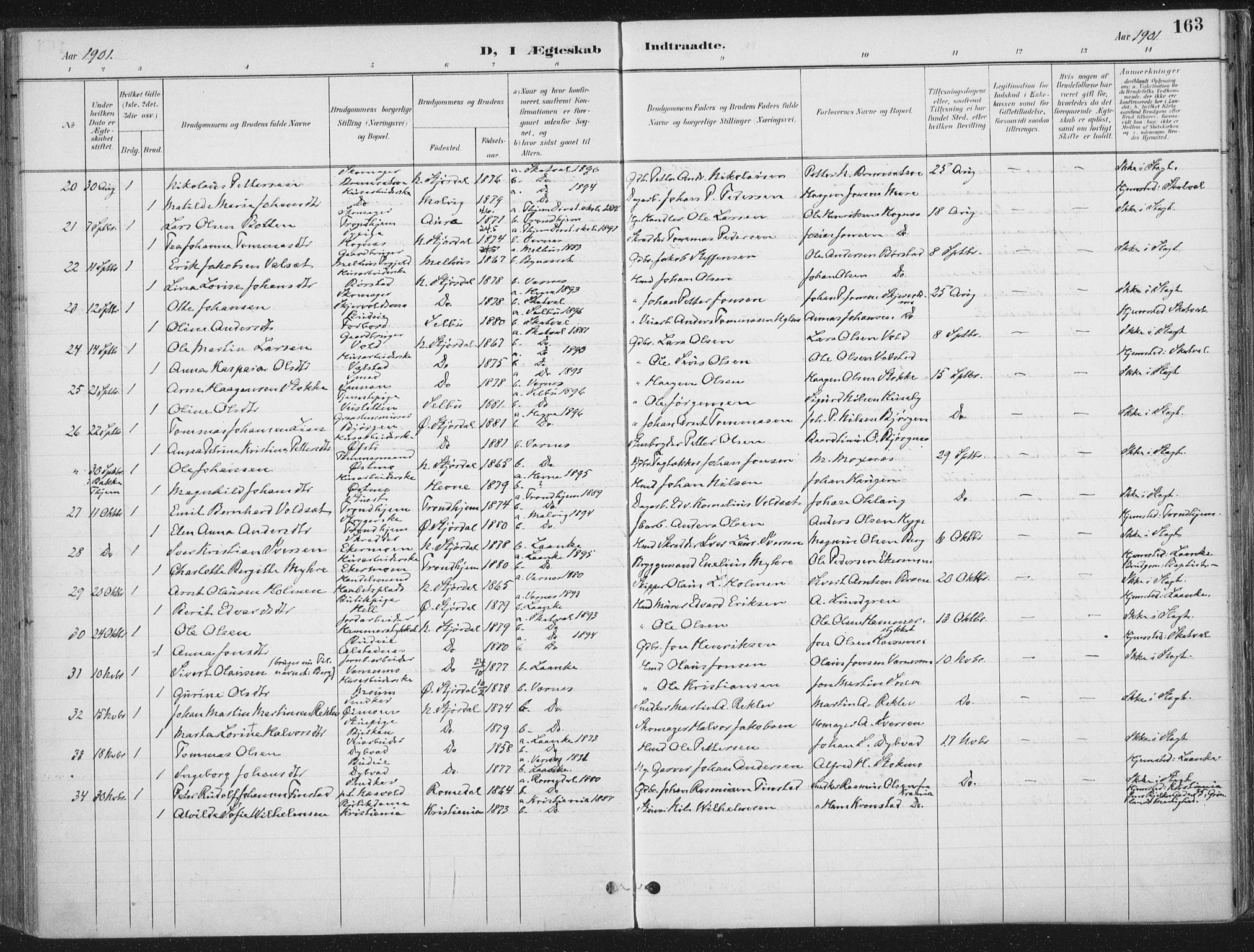 Ministerialprotokoller, klokkerbøker og fødselsregistre - Nord-Trøndelag, SAT/A-1458/709/L0082: Parish register (official) no. 709A22, 1896-1916, p. 163