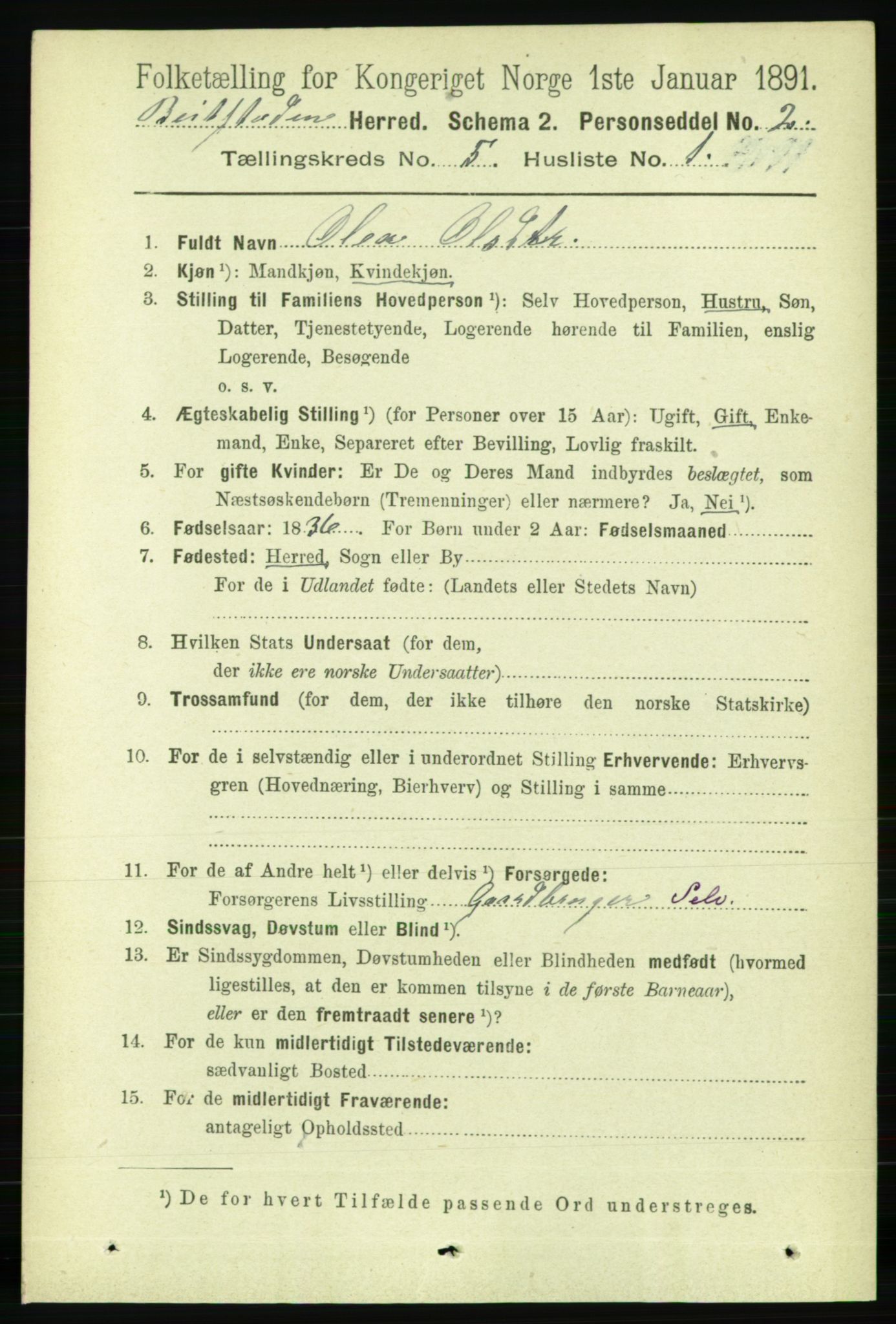 RA, 1891 census for 1727 Beitstad, 1891, p. 1246