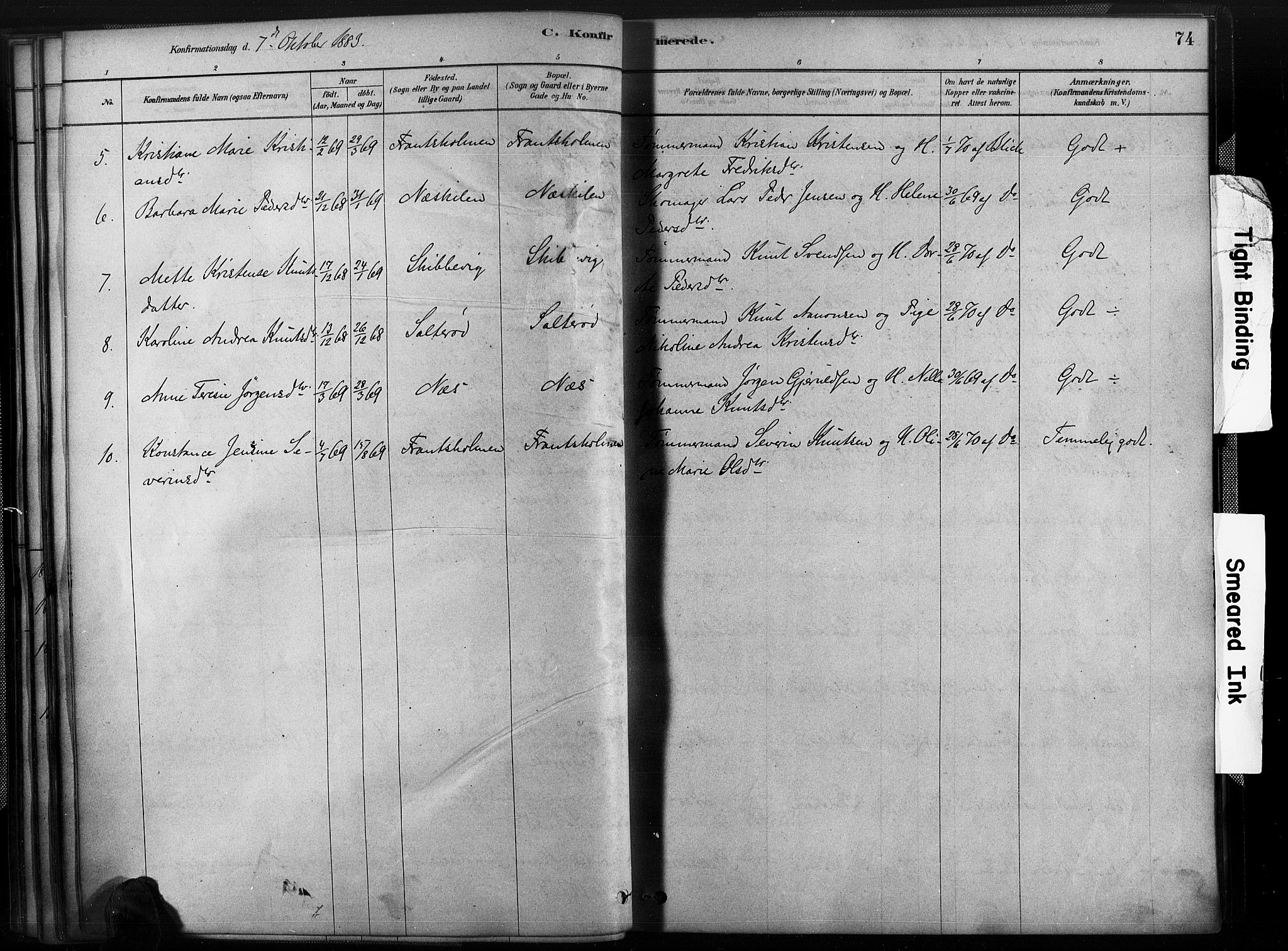 Austre Moland sokneprestkontor, SAK/1111-0001/F/Fa/Fab/L0001: Parish register (official) no. A 1, 1878-1898, p. 74