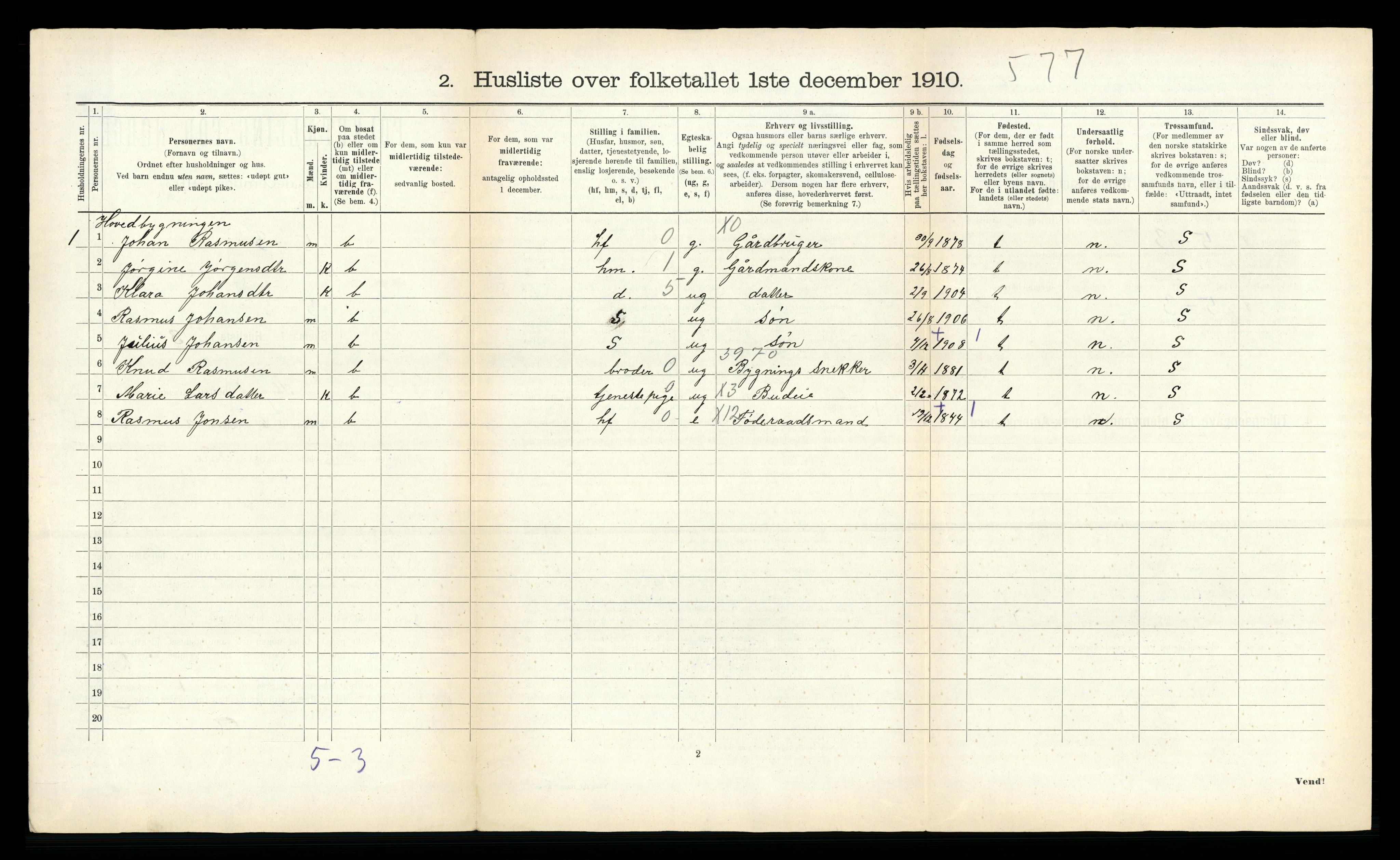 RA, 1910 census for Stryn, 1910, p. 72