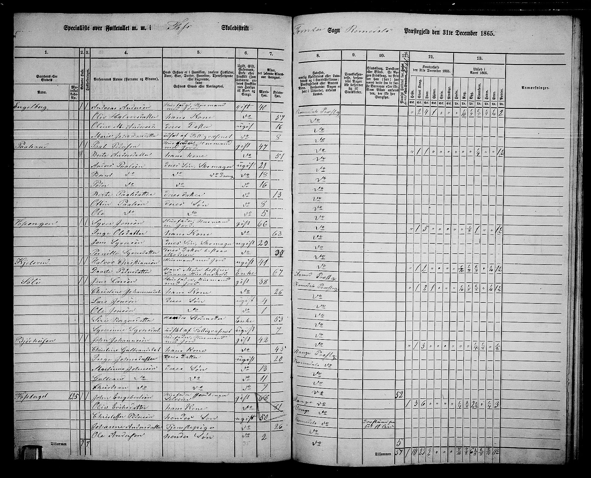 RA, 1865 census for Romedal, 1865, p. 175