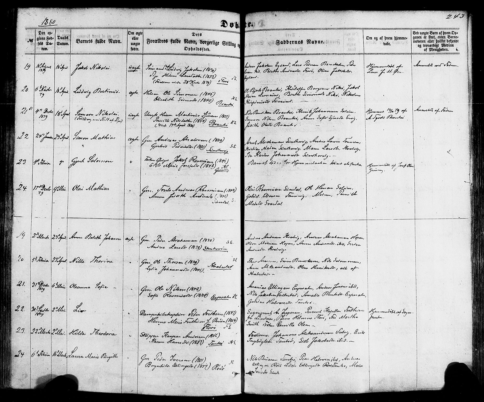 Kinn sokneprestembete, SAB/A-80801/H/Haa/Haaa/L0006: Parish register (official) no. A 6, 1857-1885, p. 243