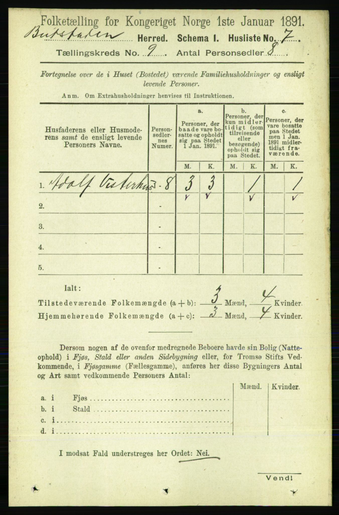 RA, 1891 census for 1727 Beitstad, 1891, p. 2376