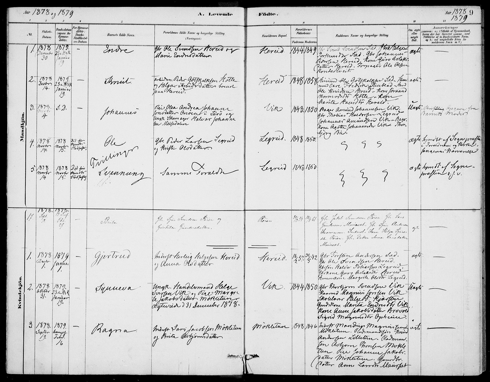 Ulvik sokneprestembete, SAB/A-78801/H/Haa: Parish register (official) no. D  1, 1878-1903, p. 9