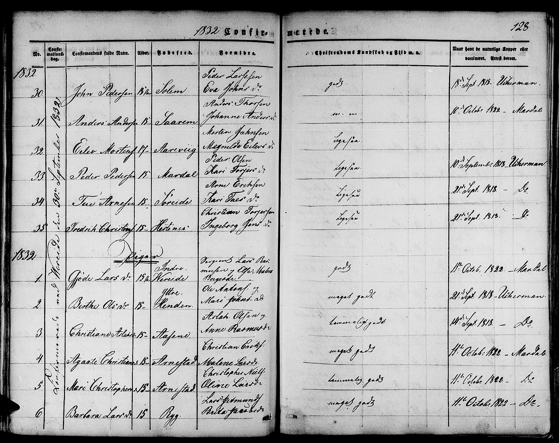 Gloppen sokneprestembete, SAB/A-80101/H/Haa/Haaa/L0007: Parish register (official) no. A 7, 1827-1837, p. 128