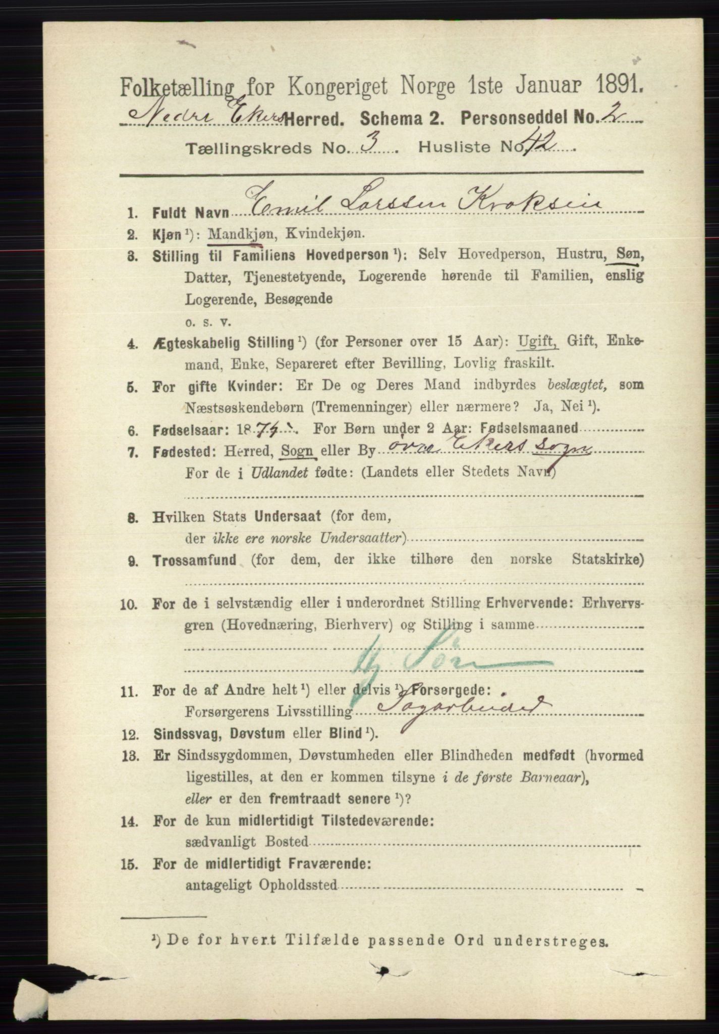 RA, 1891 census for 0625 Nedre Eiker, 1891, p. 1414