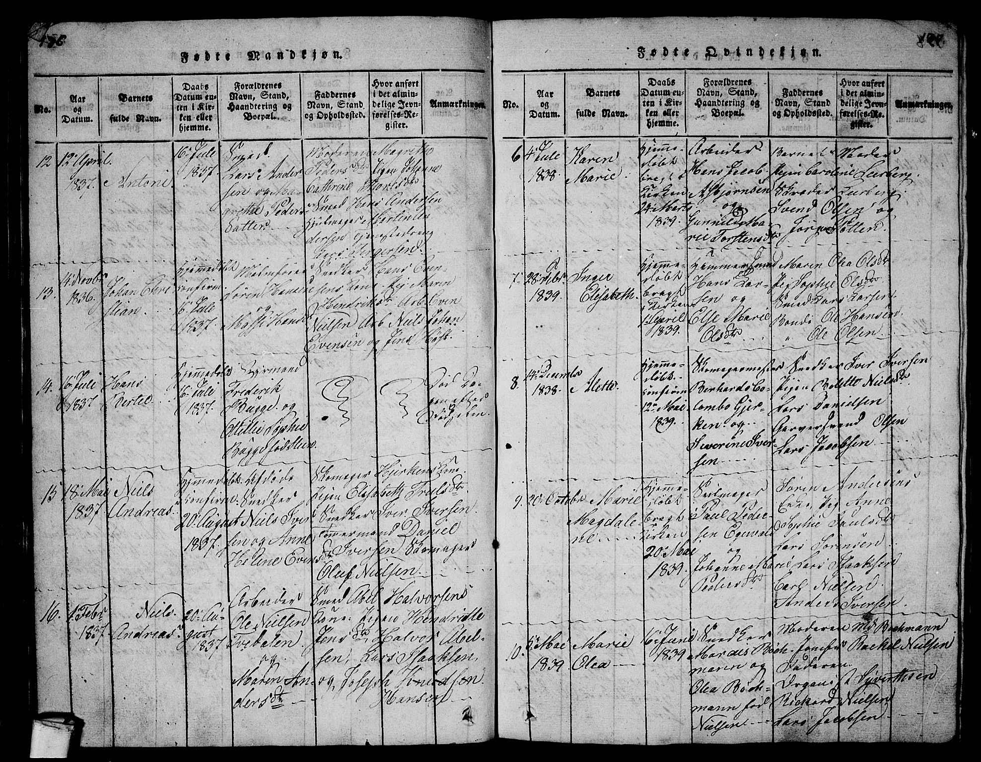 Larvik kirkebøker, SAKO/A-352/G/Gb/L0001: Parish register (copy) no. II 1, 1818-1843, p. 136-137