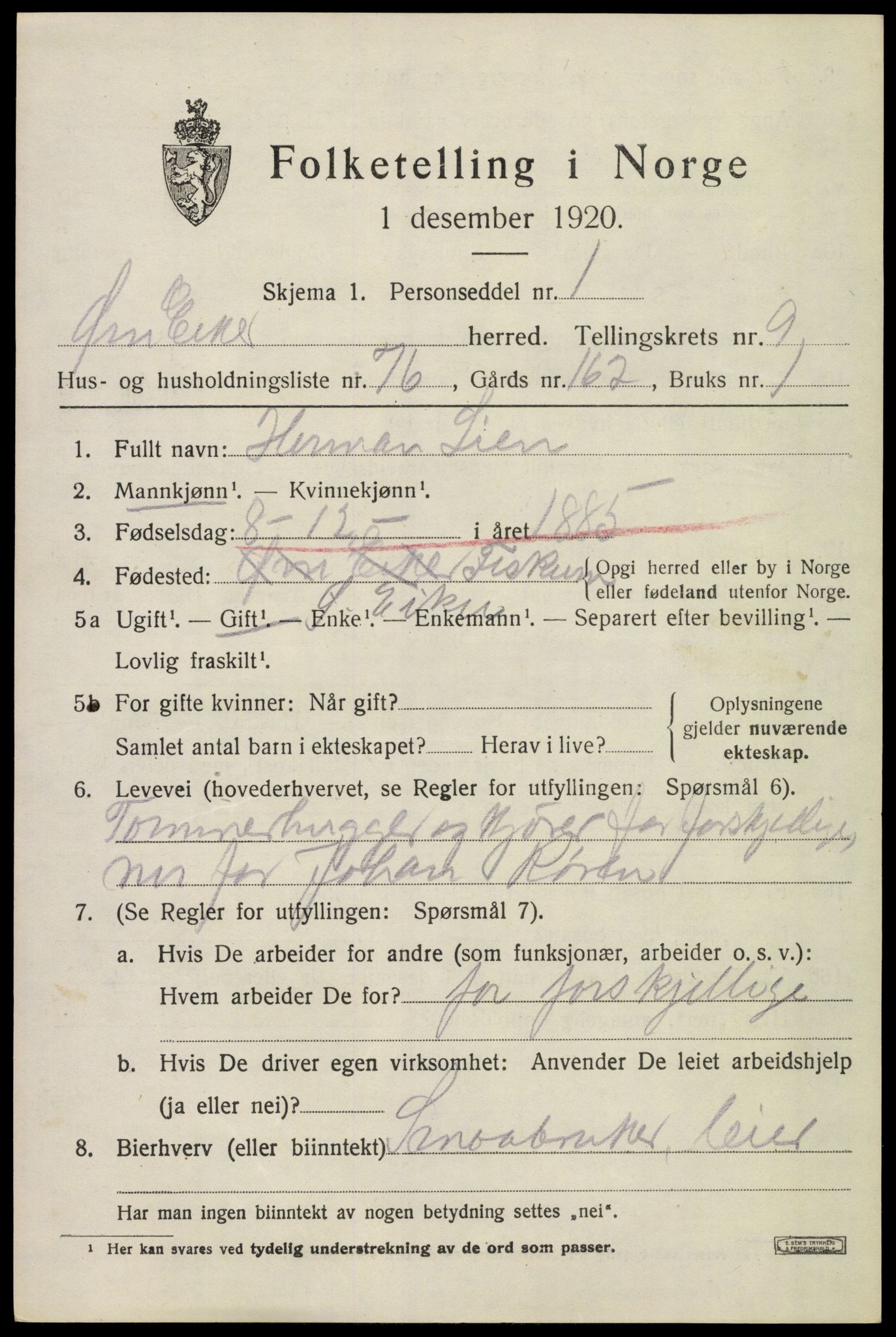 SAKO, 1920 census for Øvre Eiker, 1920, p. 16350