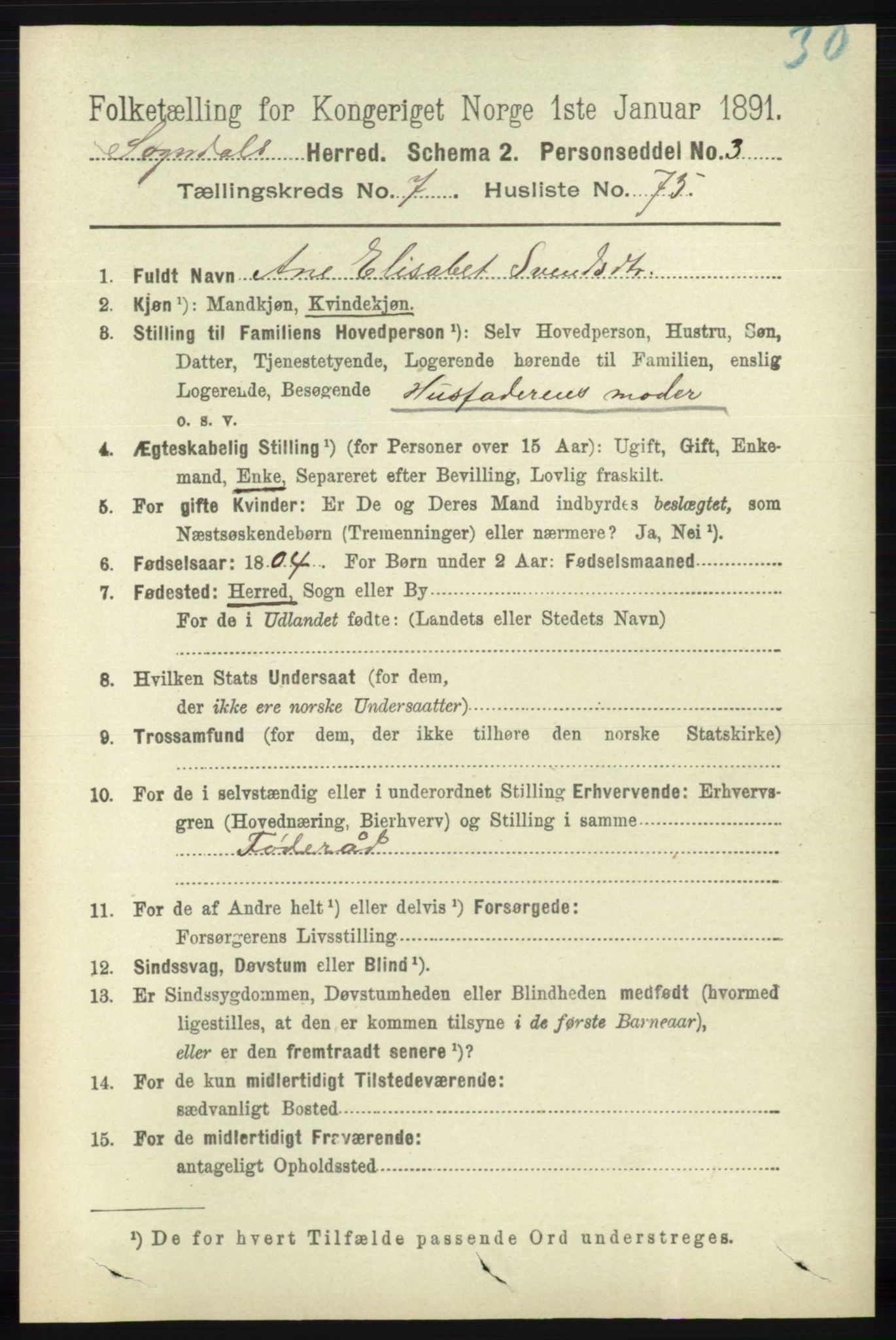 RA, 1891 census for 1111 Sokndal, 1891, p. 2591