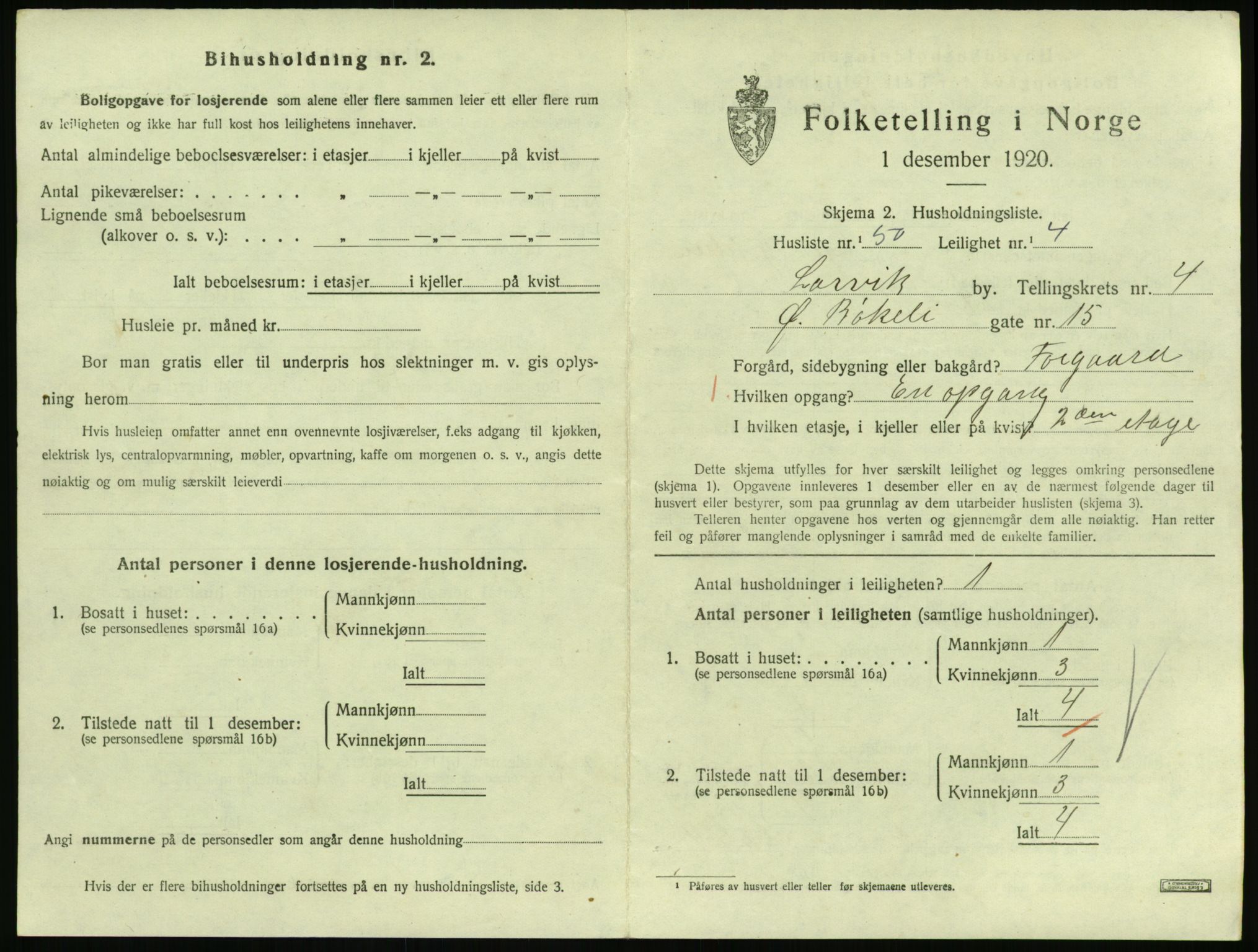 SAKO, 1920 census for Larvik, 1920, p. 4396