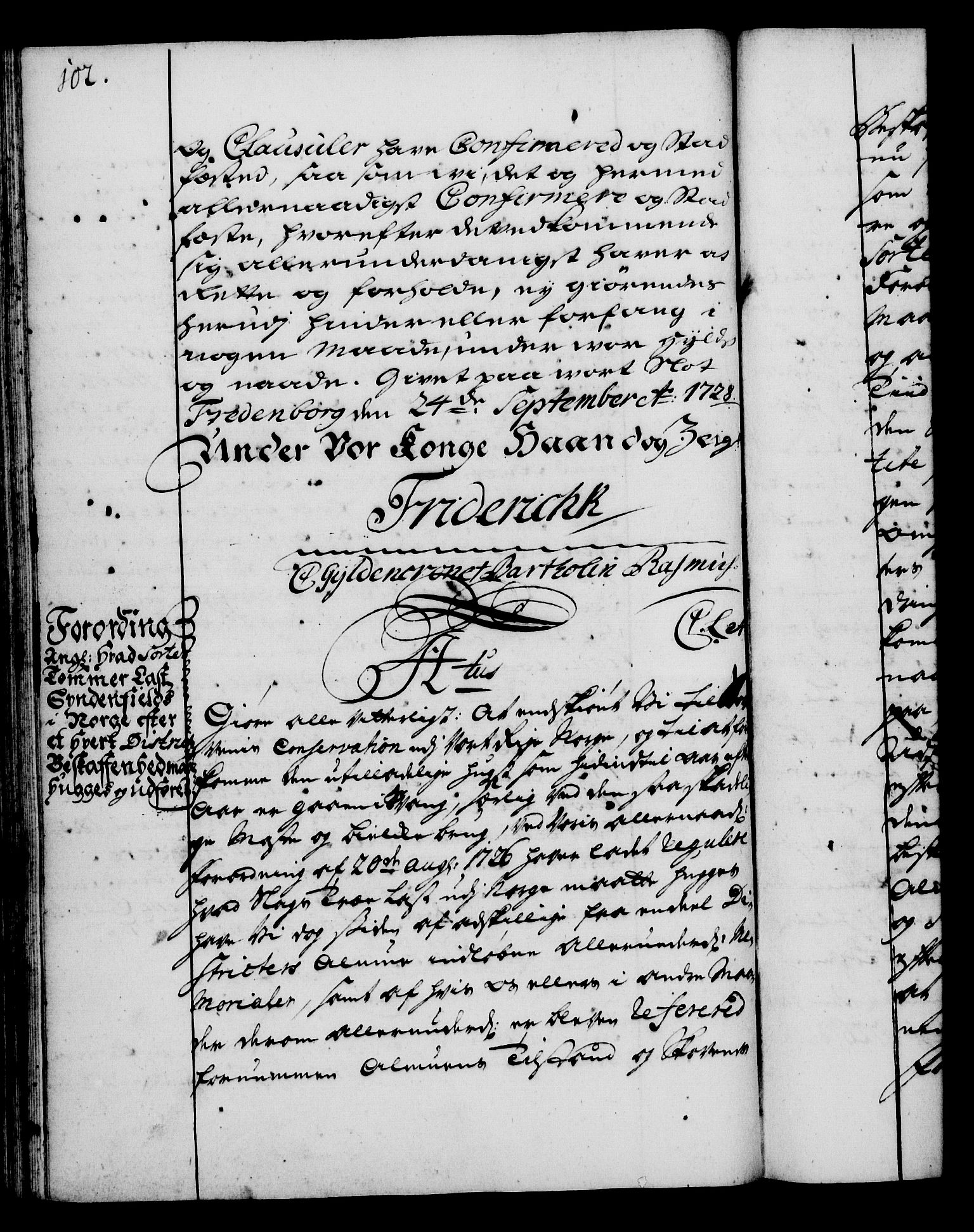Rentekammeret, Kammerkanselliet, RA/EA-3111/G/Gg/Gga/L0003: Norsk ekspedisjonsprotokoll med register (merket RK 53.3), 1727-1734, p. 102