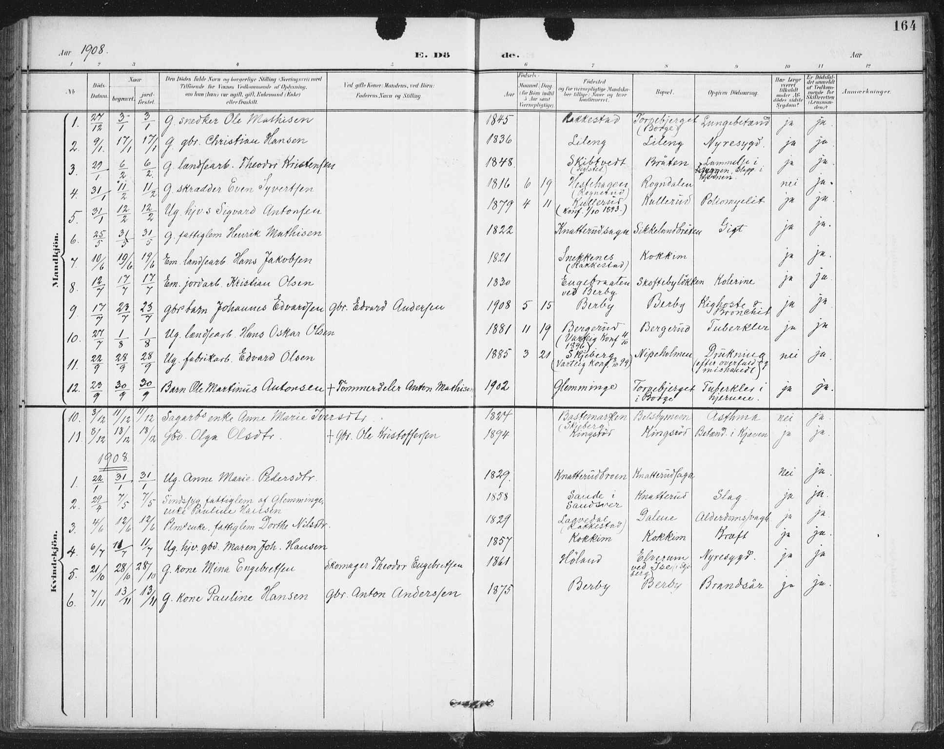 Varteig prestekontor Kirkebøker, SAO/A-10447a/F/Fa/L0003: Parish register (official) no. 3, 1899-1919, p. 164
