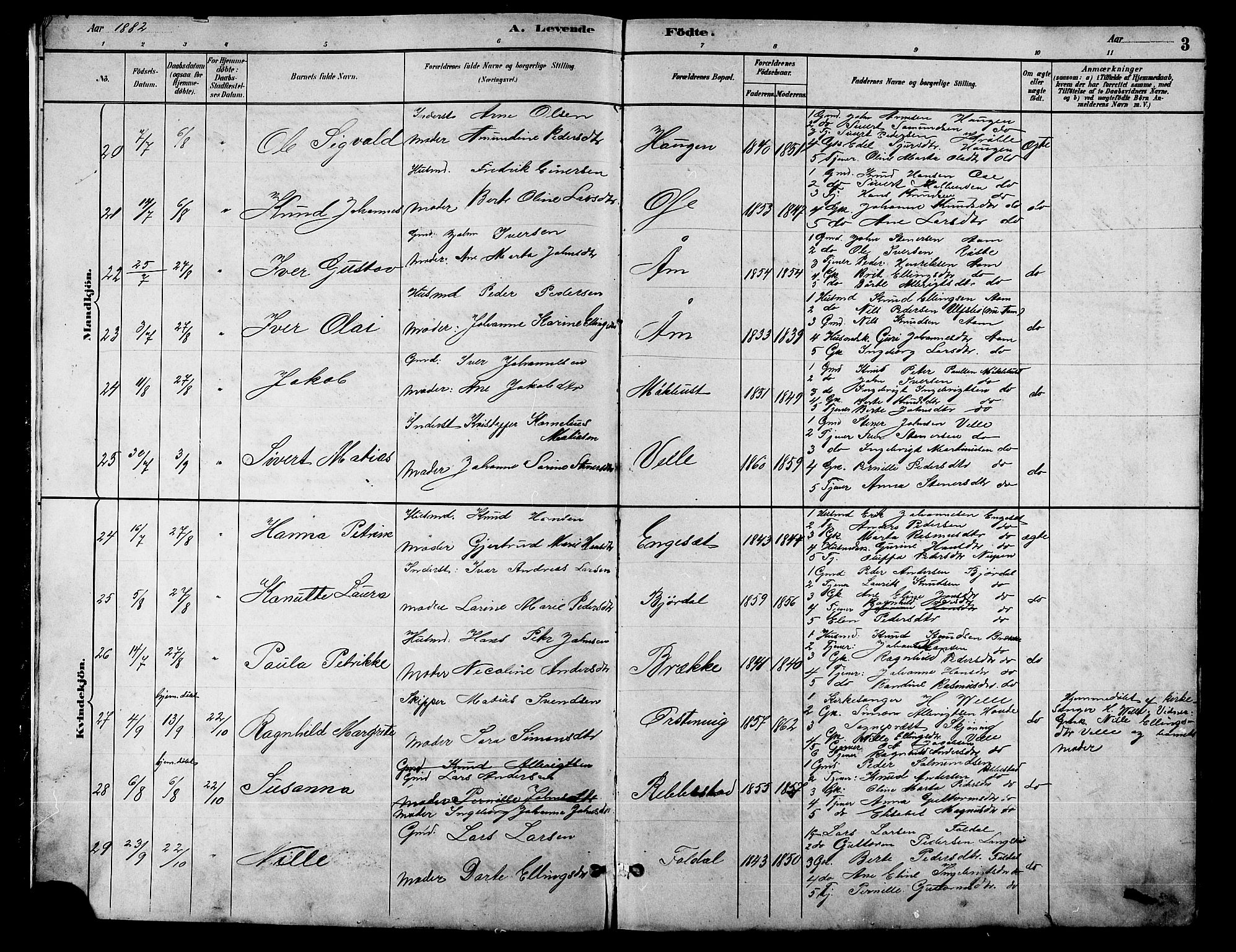 Ministerialprotokoller, klokkerbøker og fødselsregistre - Møre og Romsdal, SAT/A-1454/513/L0189: Parish register (copy) no. 513C03, 1883-1904, p. 3