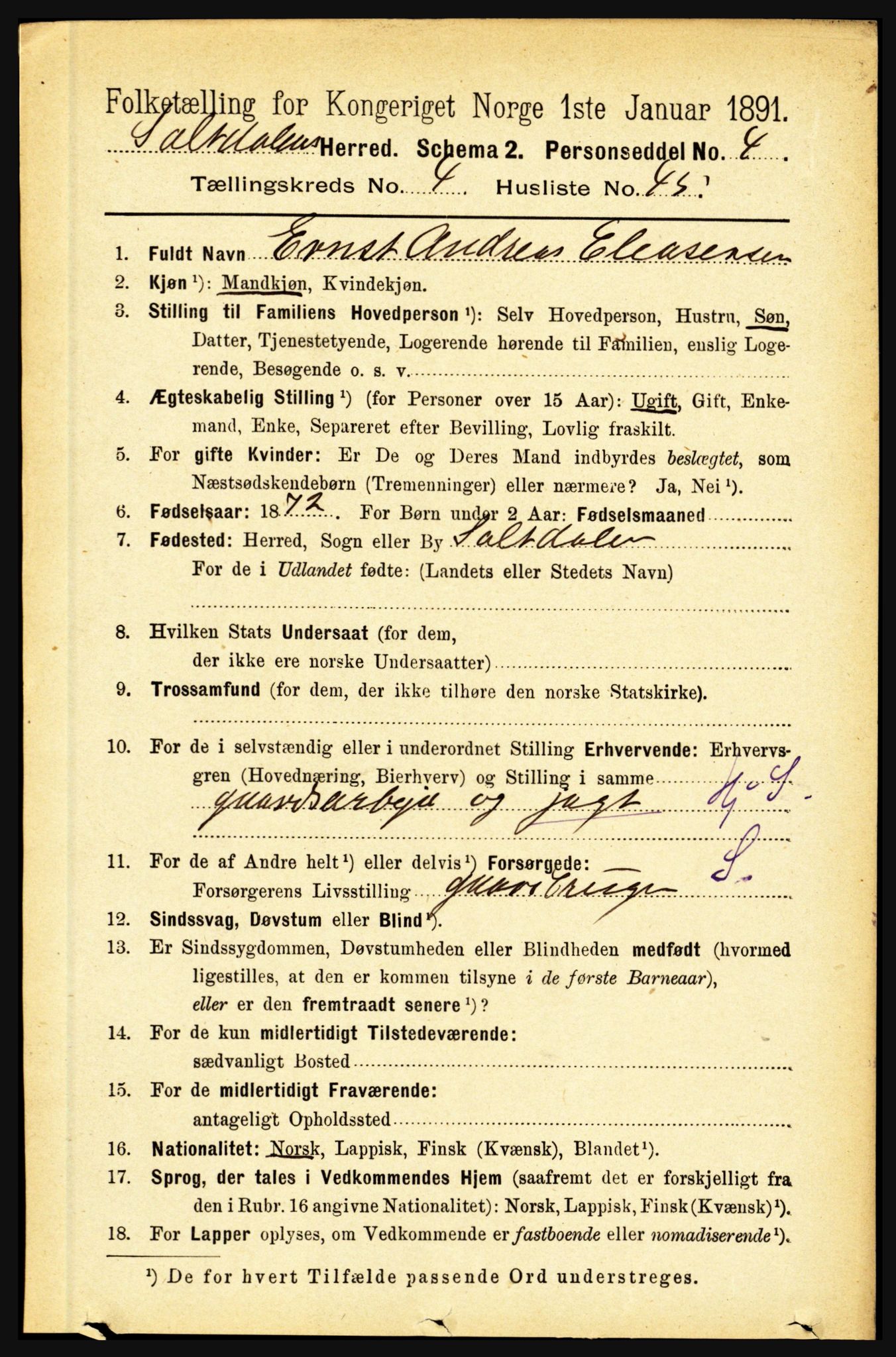 RA, 1891 census for 1840 Saltdal, 1891, p. 2631